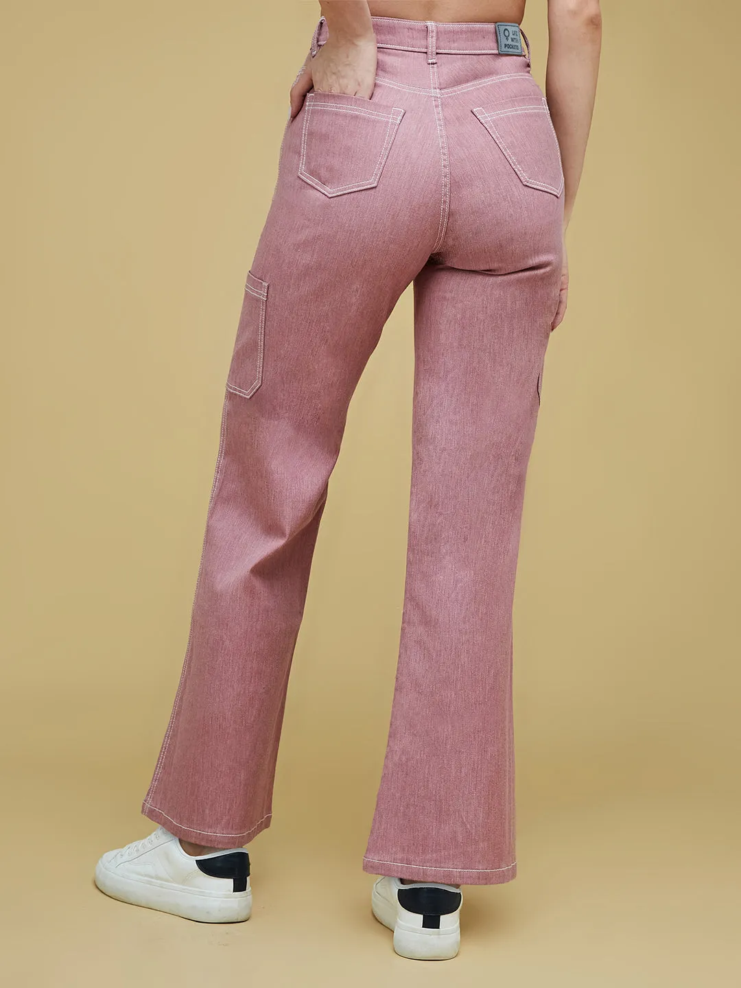 24/7 Comfort Women's Dusty Pink Wide-Leg High Rise Clean Look Regular-Length Stretchable Denim Pants