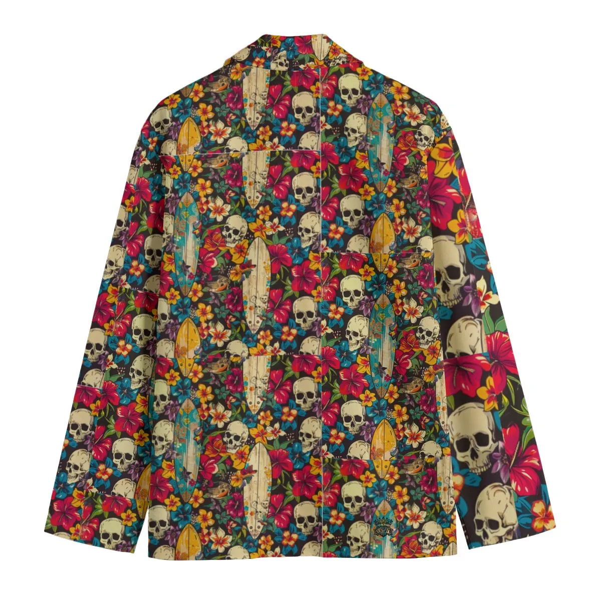 All-Over Print Men's Casual Flat Lapel Collar Blazer | 245GSM Cotton Skull and flowers Print