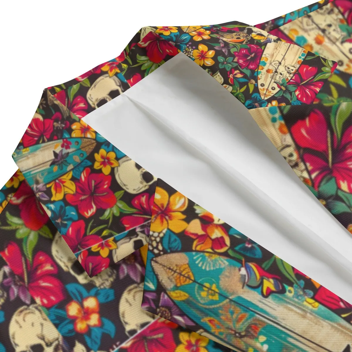 All-Over Print Men's Casual Flat Lapel Collar Blazer | 245GSM Cotton Skull and flowers Print