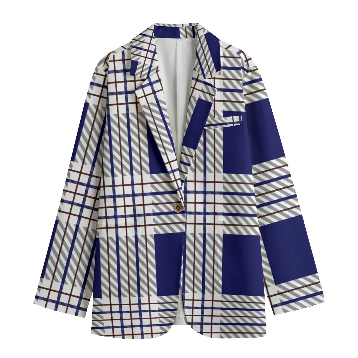 All-Over Print Women's Leisure Blazer | 245GSM Cotton 150 blue plaid print