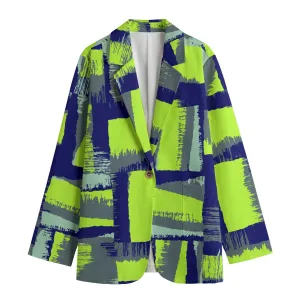 All-Over Print Women's Leisure Blazer | 245GSM Cotton access to green and blue print