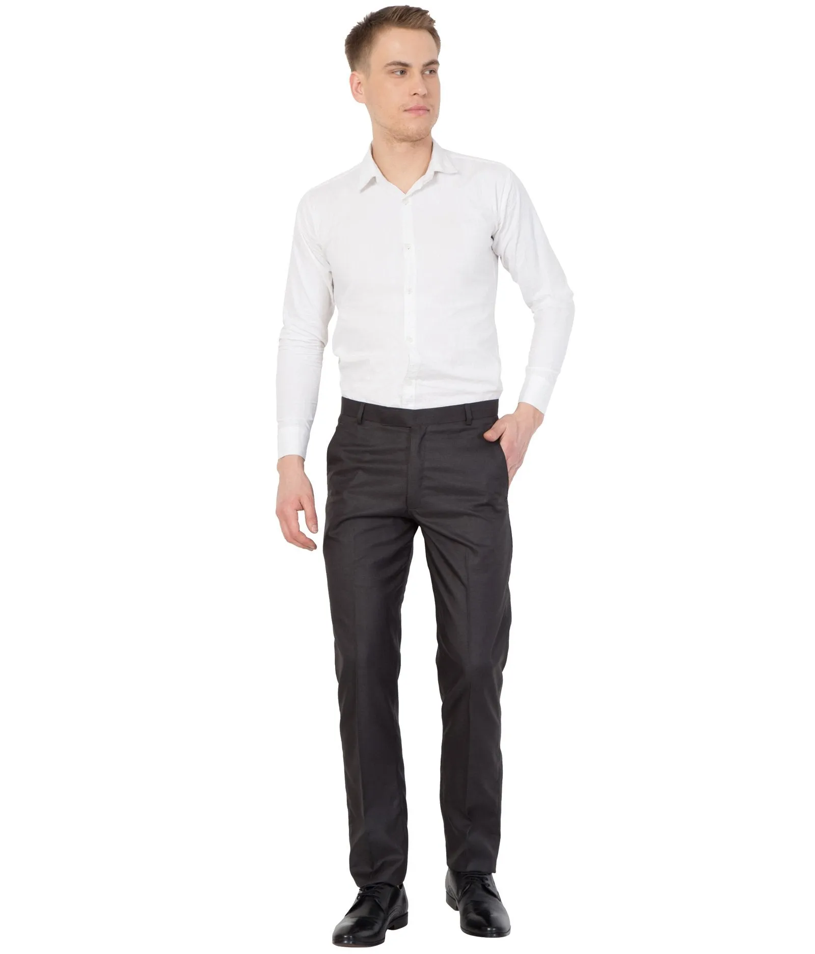 American-Elm Men Black Colour Solid Slim Fit Formal Trouser