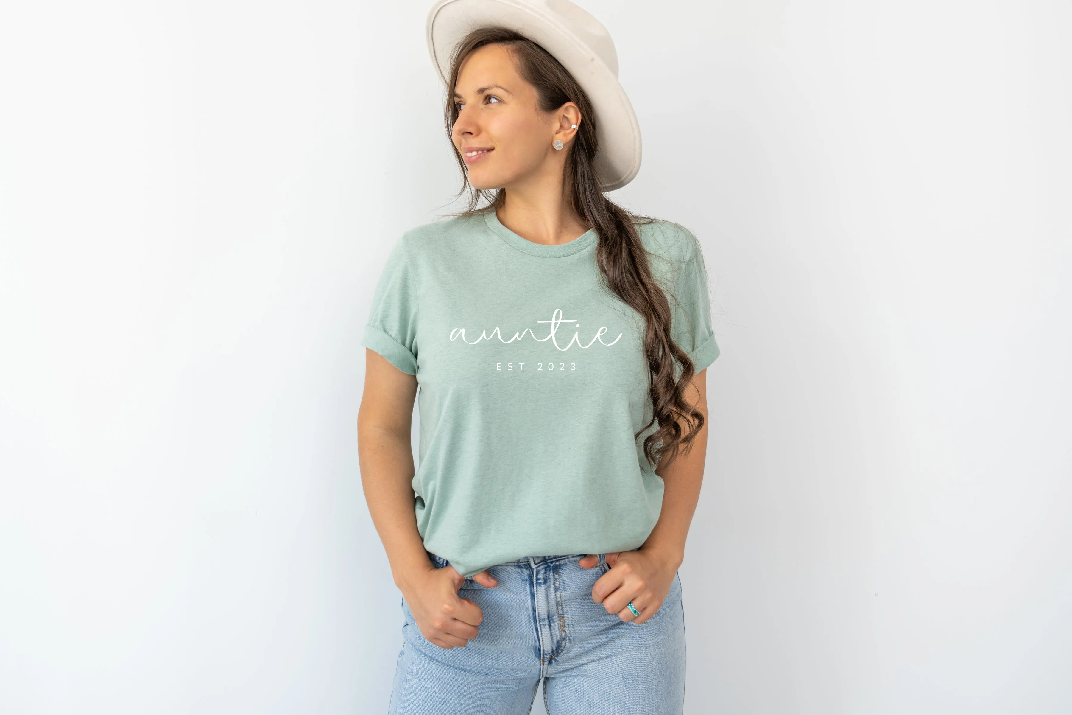 Auntie Est year Personalization Classic Soft Short Sleeve Shirt (Cursive)