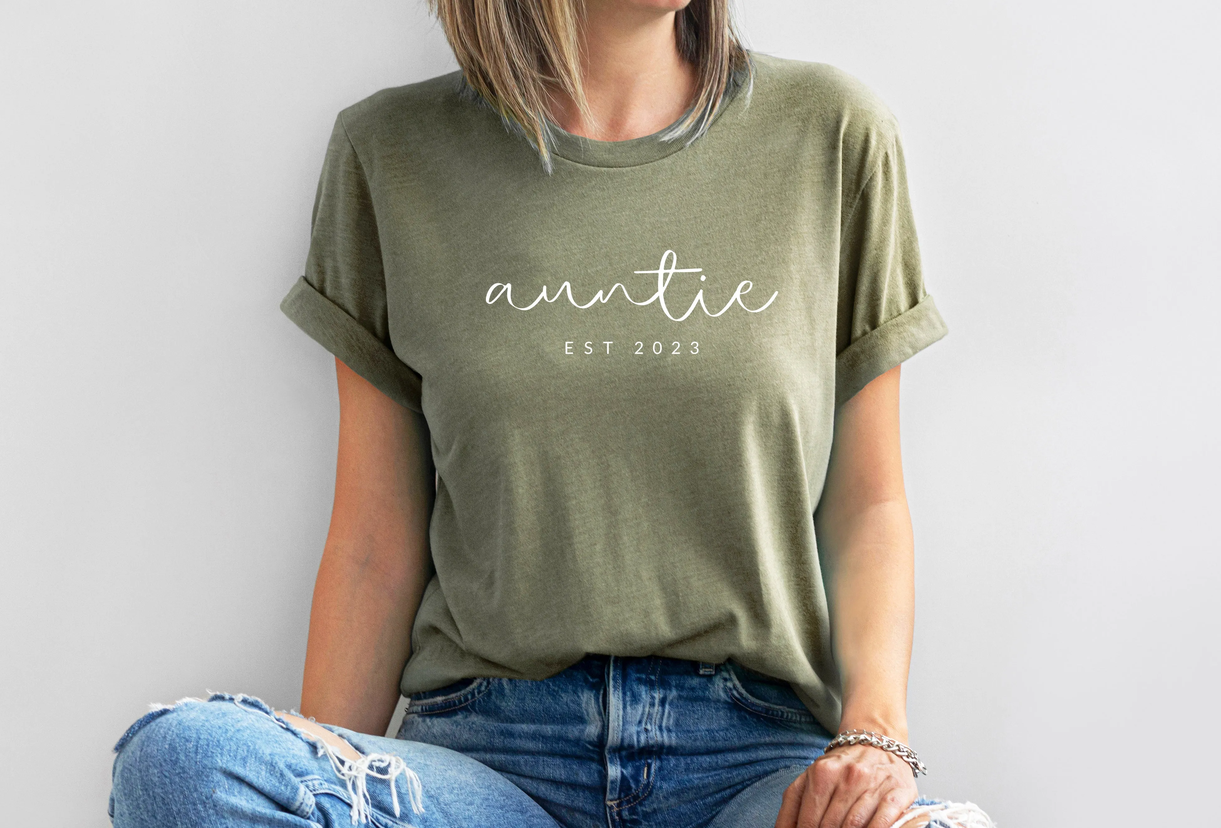 Auntie Est year Personalization Classic Soft Short Sleeve Shirt (Cursive)