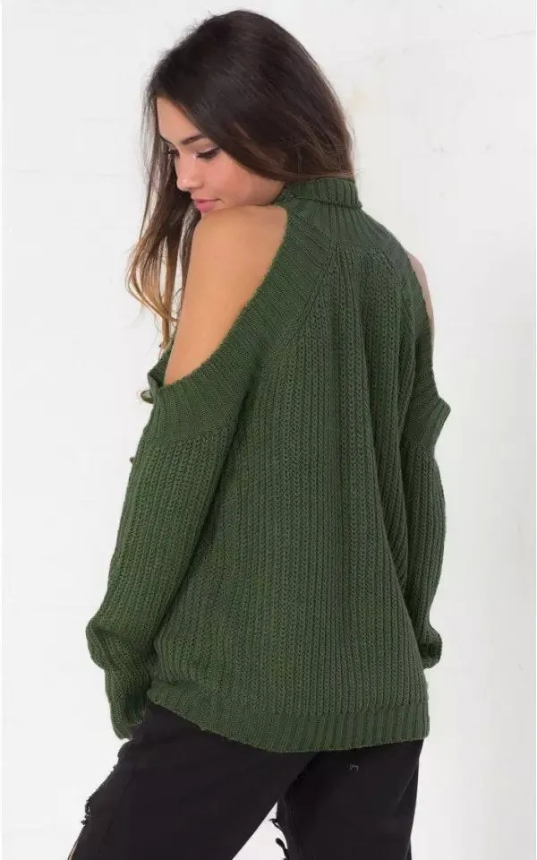 Bear Shoulder Pure Color Big Scoop Long Sleeves Long Sweater