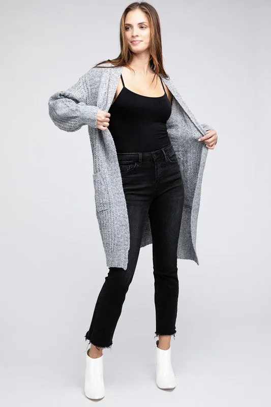 BIBI Twist Knitted Open Front Cardigan with Pockets