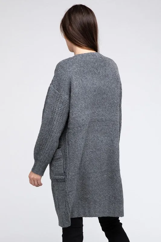 BIBI Twist Knitted Open Front Cardigan with Pockets