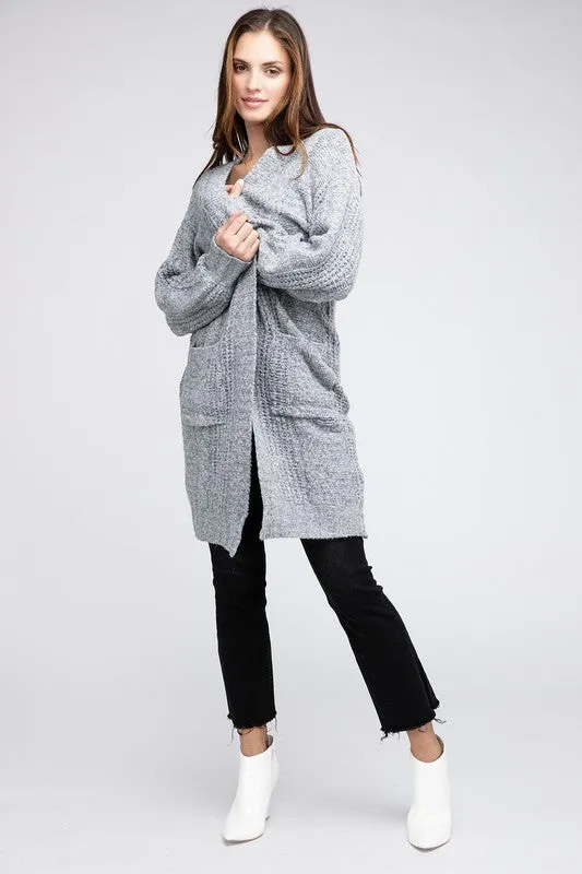 BIBI Twist Knitted Open Front Cardigan with Pockets