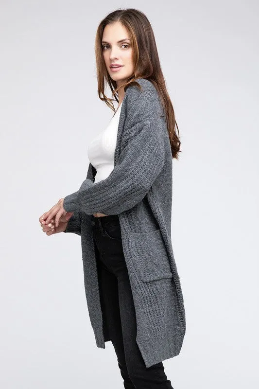 BIBI Twist Knitted Open Front Cardigan with Pockets