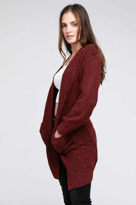 BIBI Twist Knitted Open Front Cardigan with Pockets