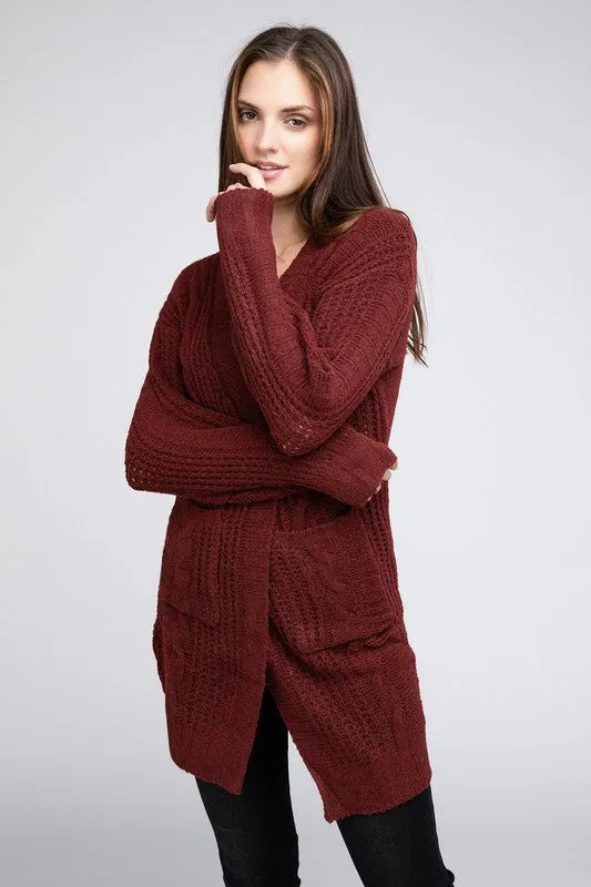 BIBI Twist Knitted Open Front Cardigan with Pockets