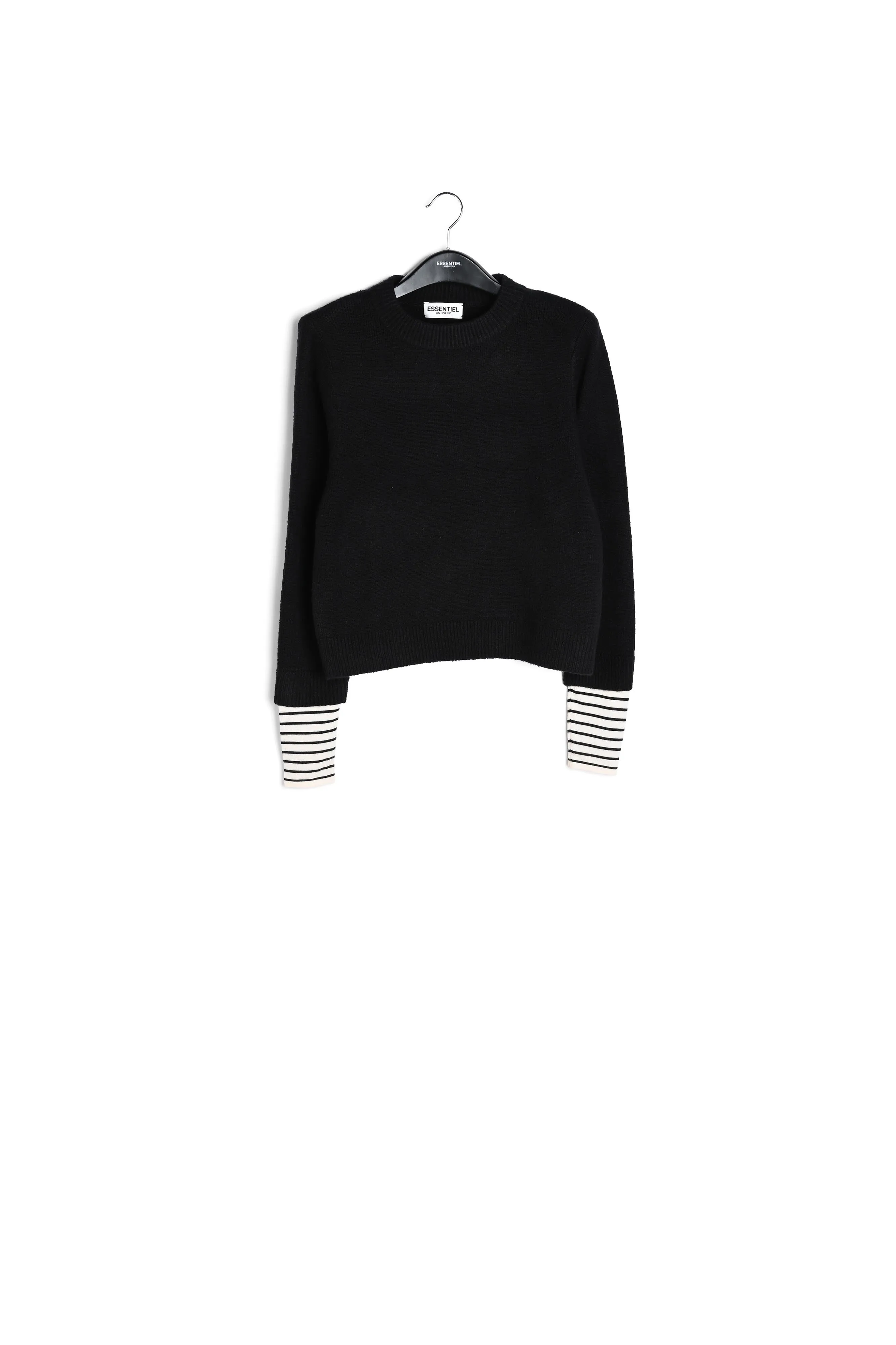 Black knitted sweater with contrasting sleeves