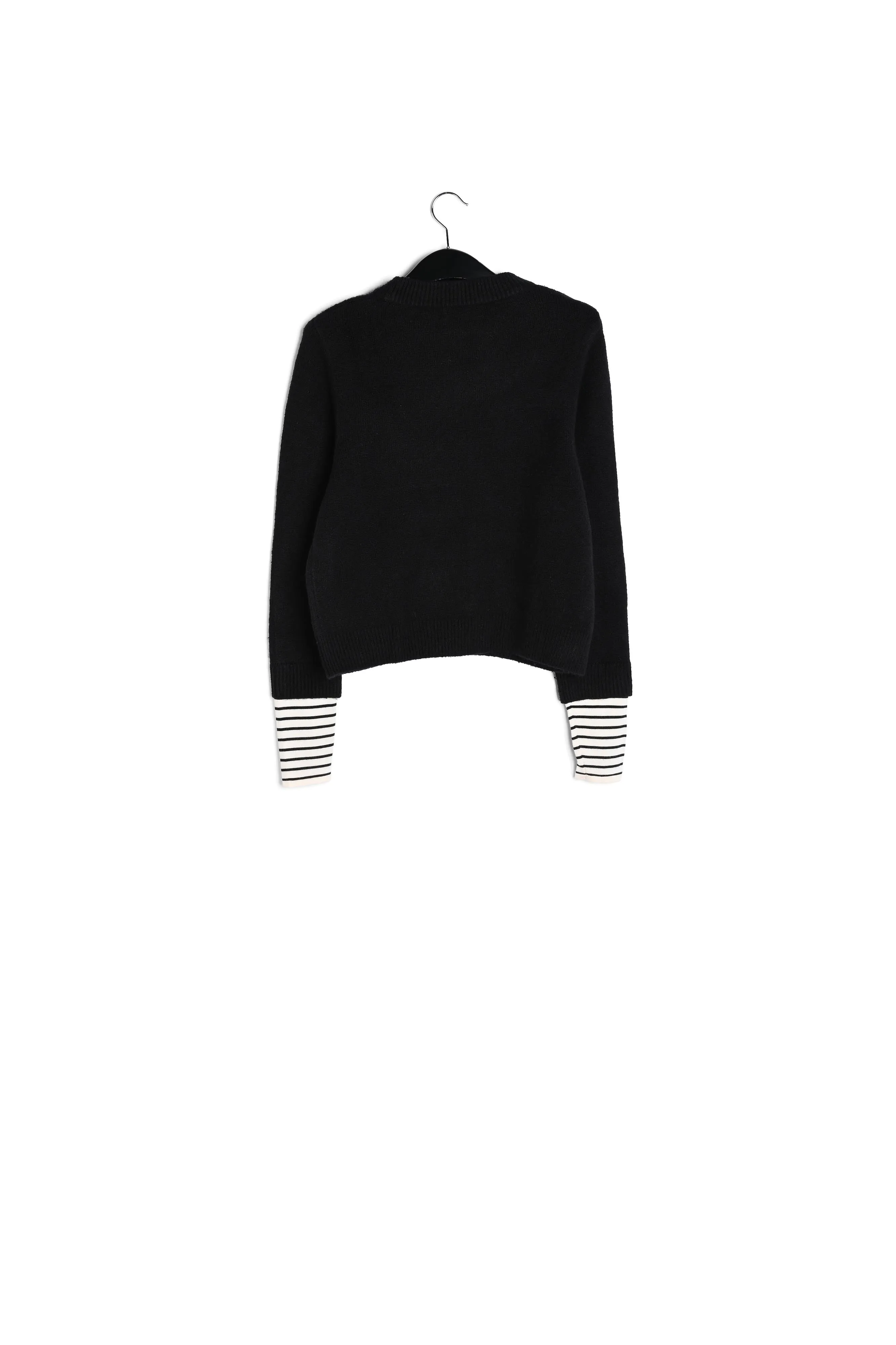 Black knitted sweater with contrasting sleeves