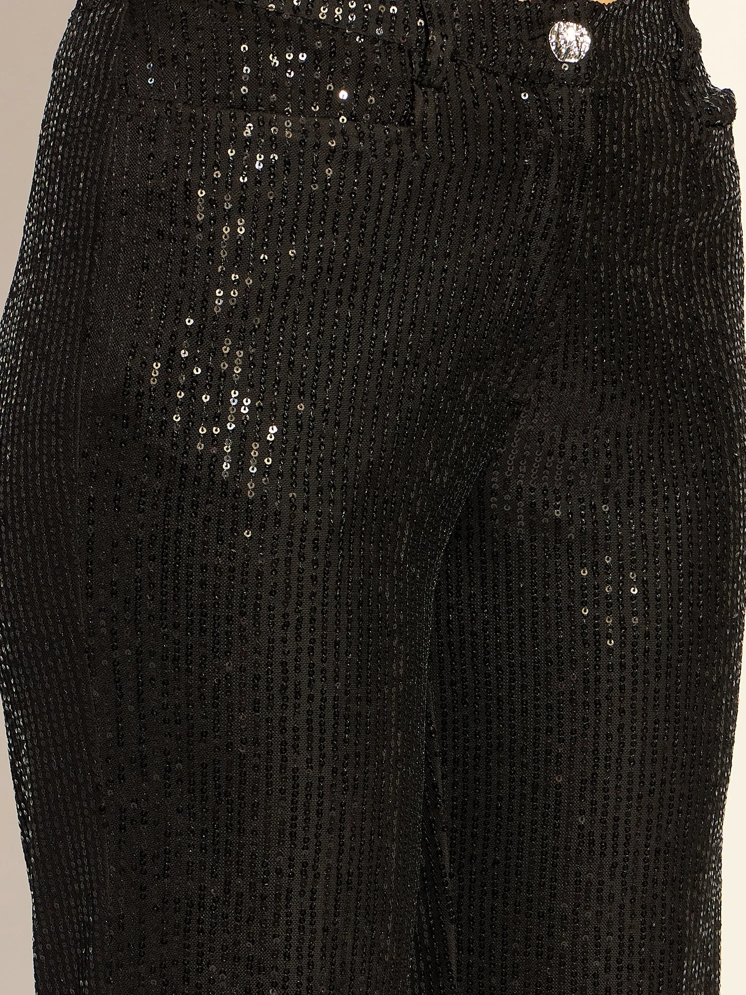 Black Sequined High Waist Trouser In Stretchable Fabric