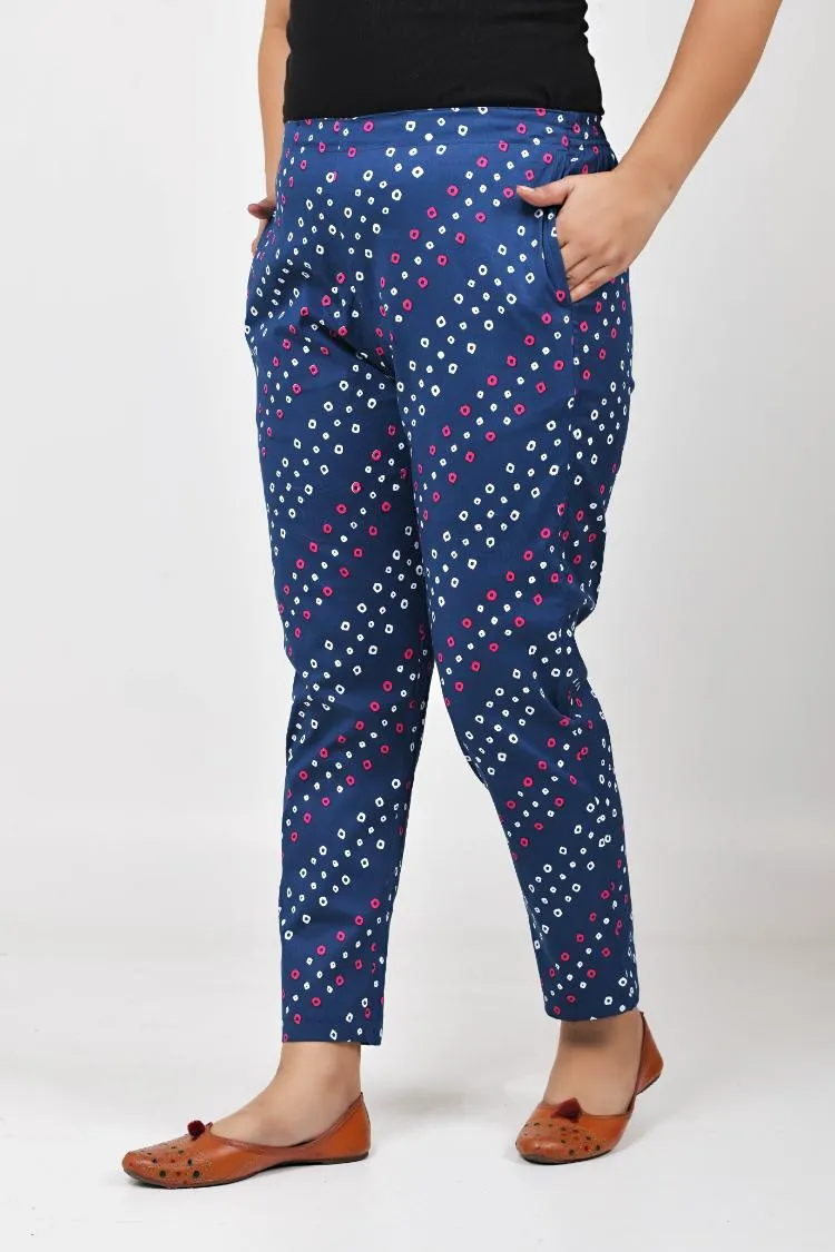 Blue Bandhani Lycra Stretch Pants