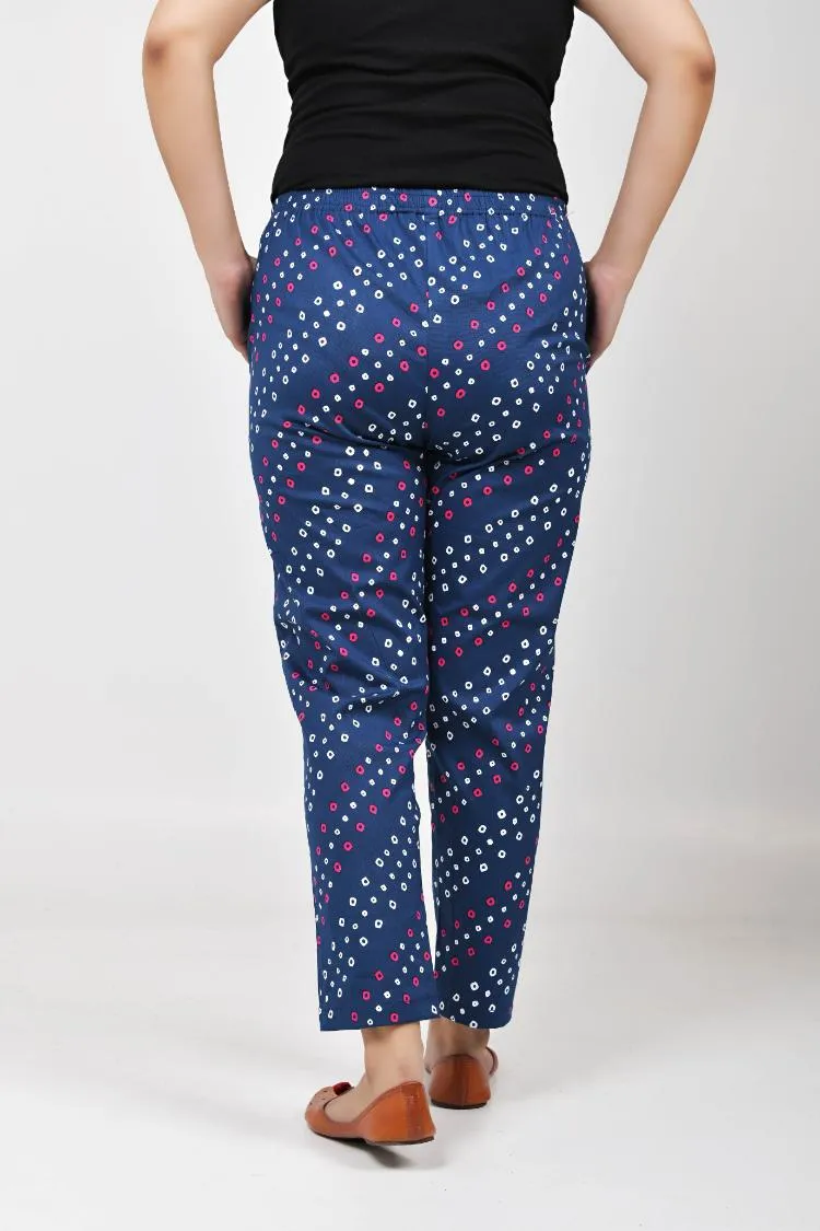 Blue Bandhani Lycra Stretch Pants