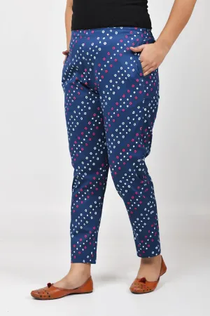 Blue Bandhani Lycra Stretch Pants