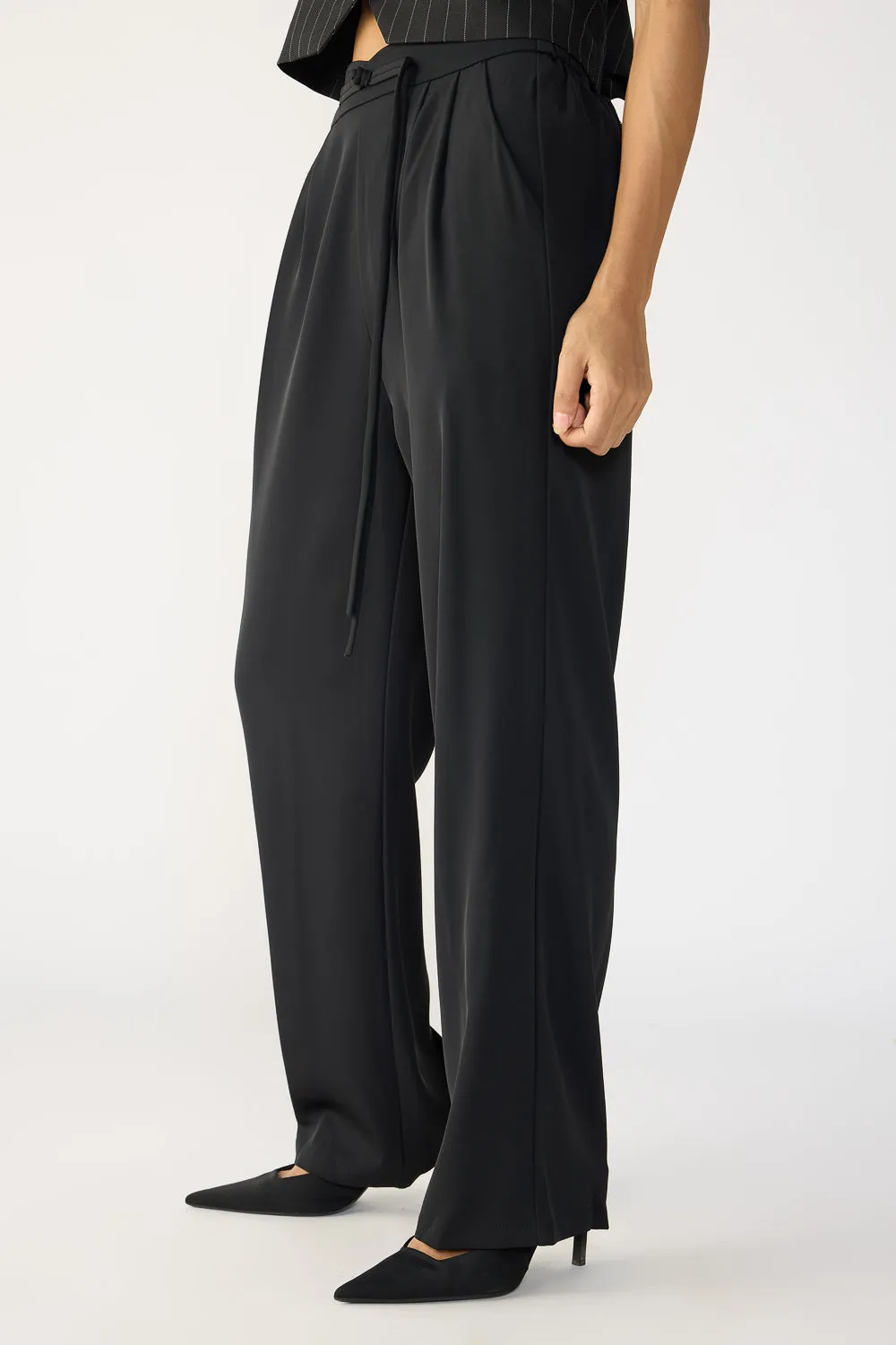 Caviar Black Knotted Waist Korean Pants