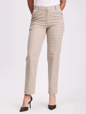 Checkered Straight Fit Trousers - Beige