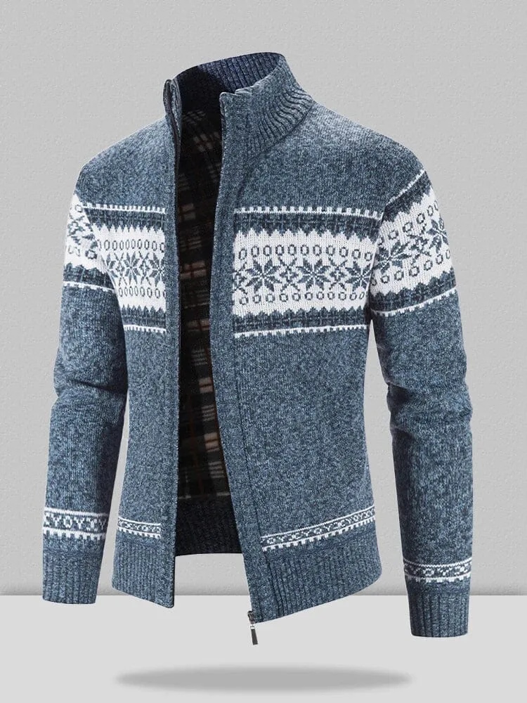 Christmas snowflake piece standing collar warm cardigan knitted jacket