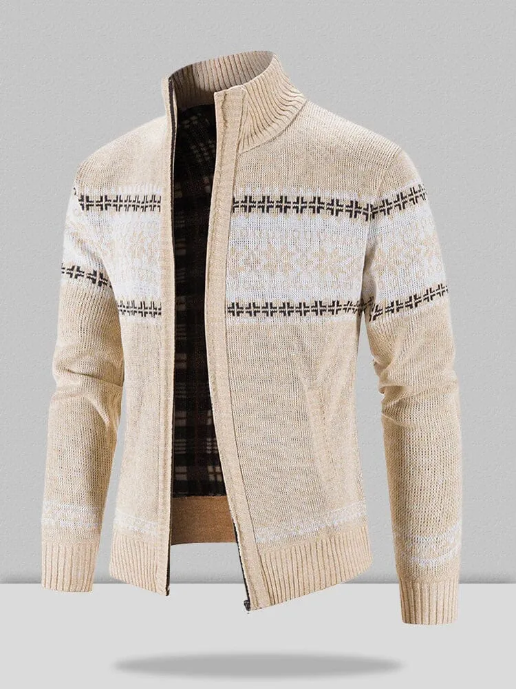 Christmas snowflake piece standing collar warm cardigan knitted jacket