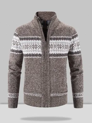 Christmas snowflake piece standing collar warm cardigan knitted jacket