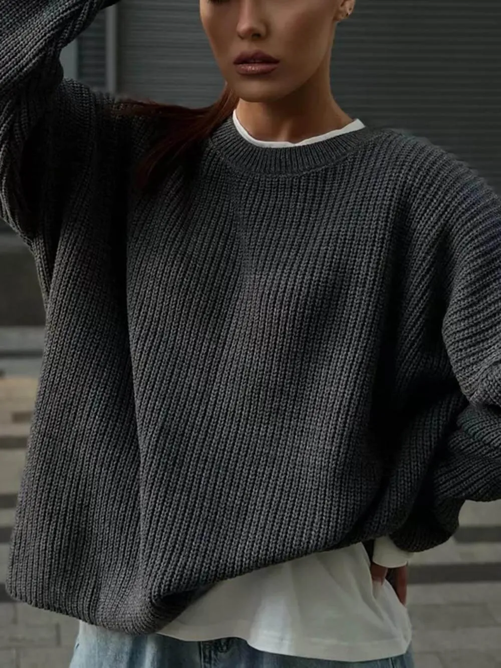 Classic Solid Color Round Neck Sweater