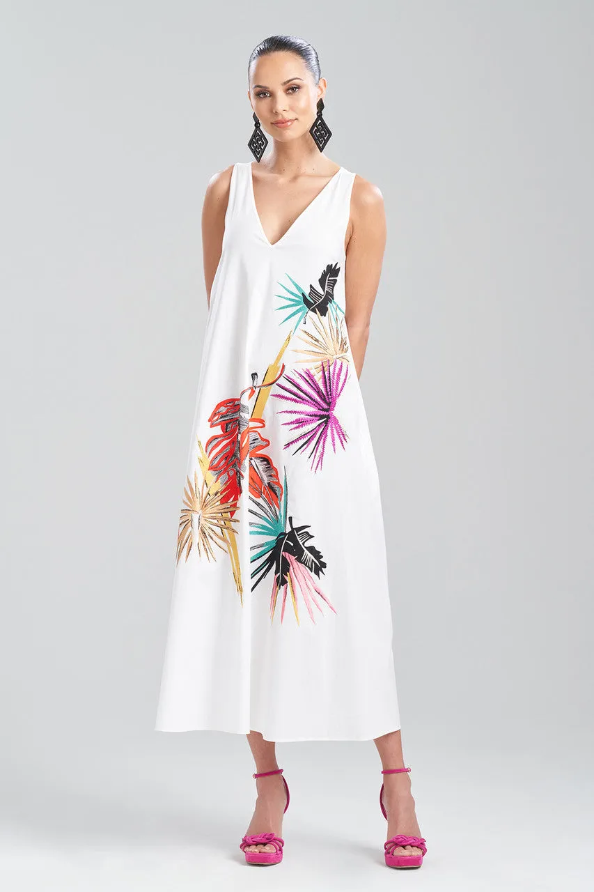 Cotton Poplin Embroidered V-Neck Dress