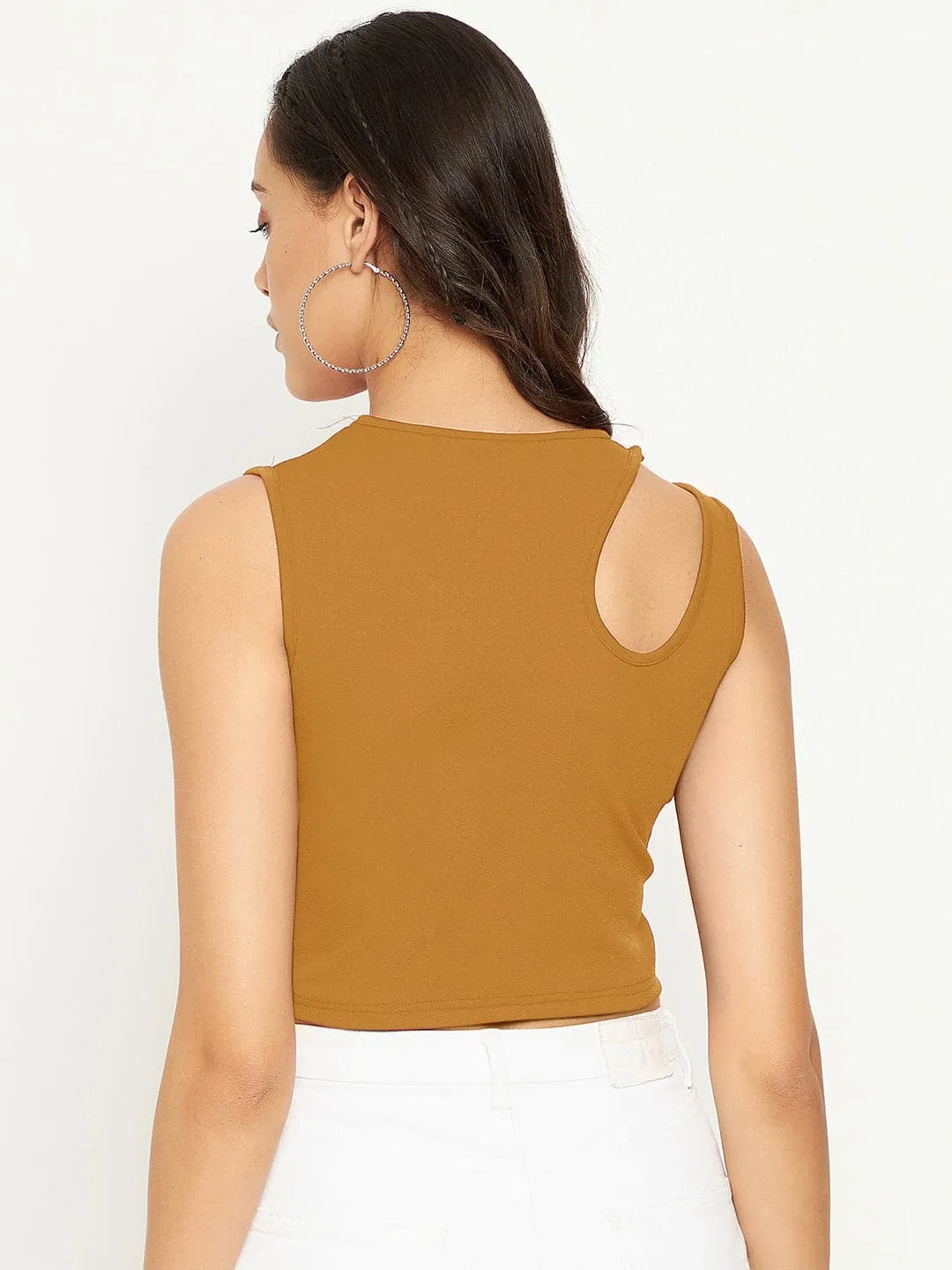 Cotton Stretchable Shoulder Cutout Crop Top