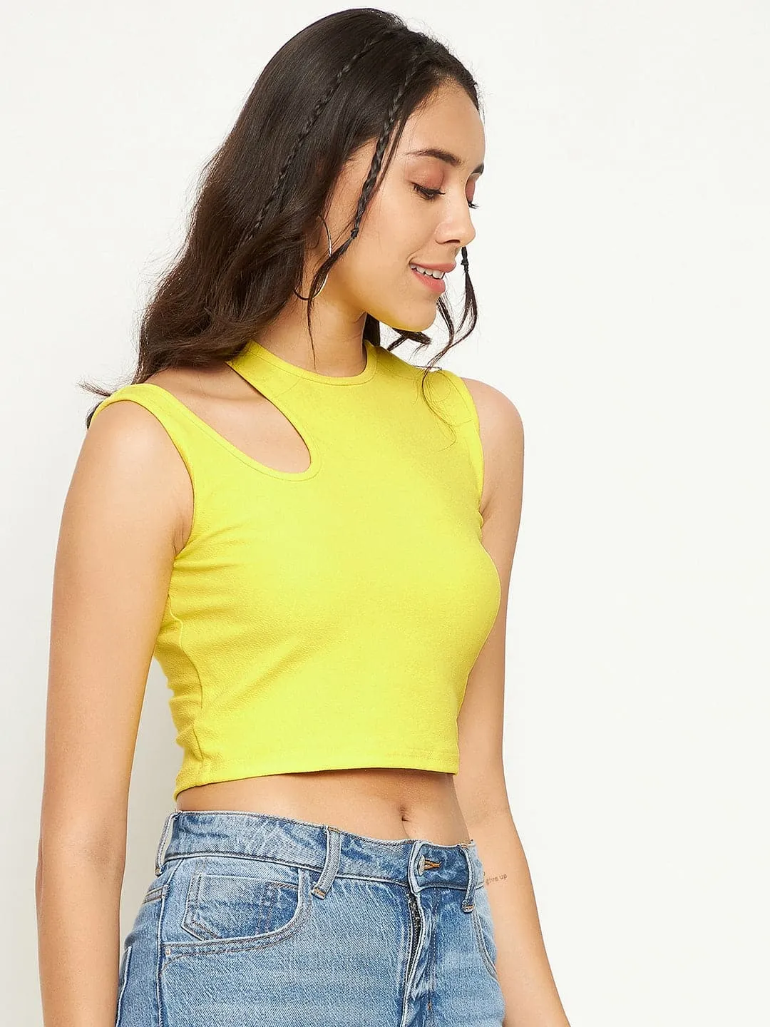 Cotton Stretchable Shoulder Cutout Crop Top