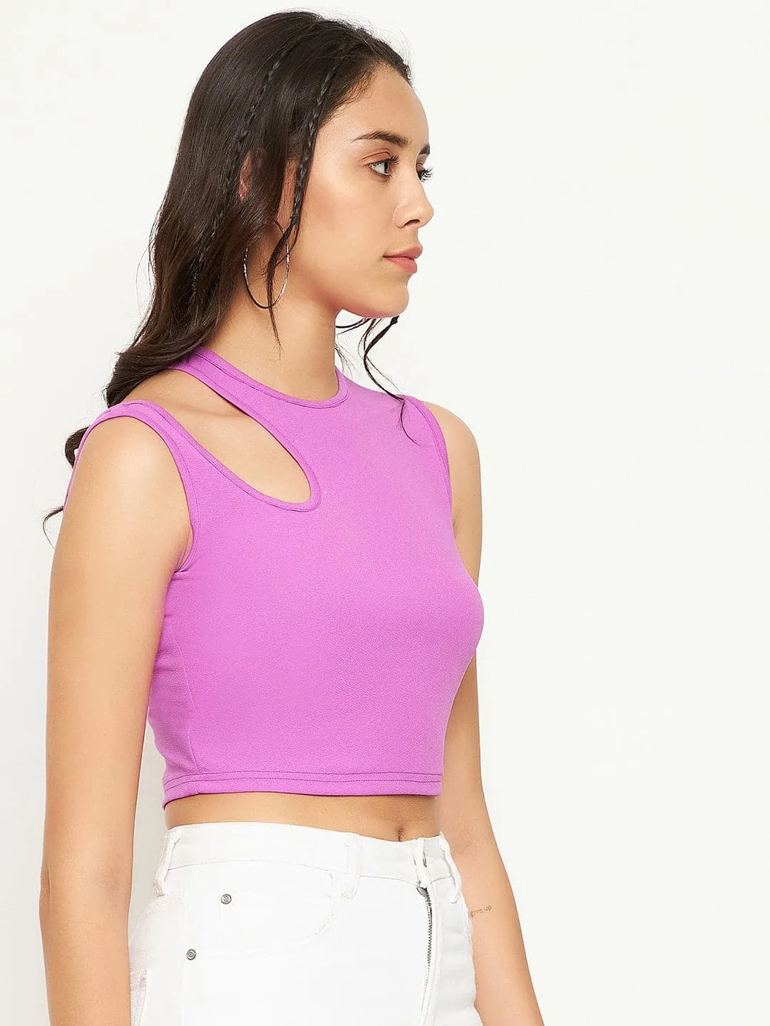 Cotton Stretchable Shoulder Cutout Crop Top