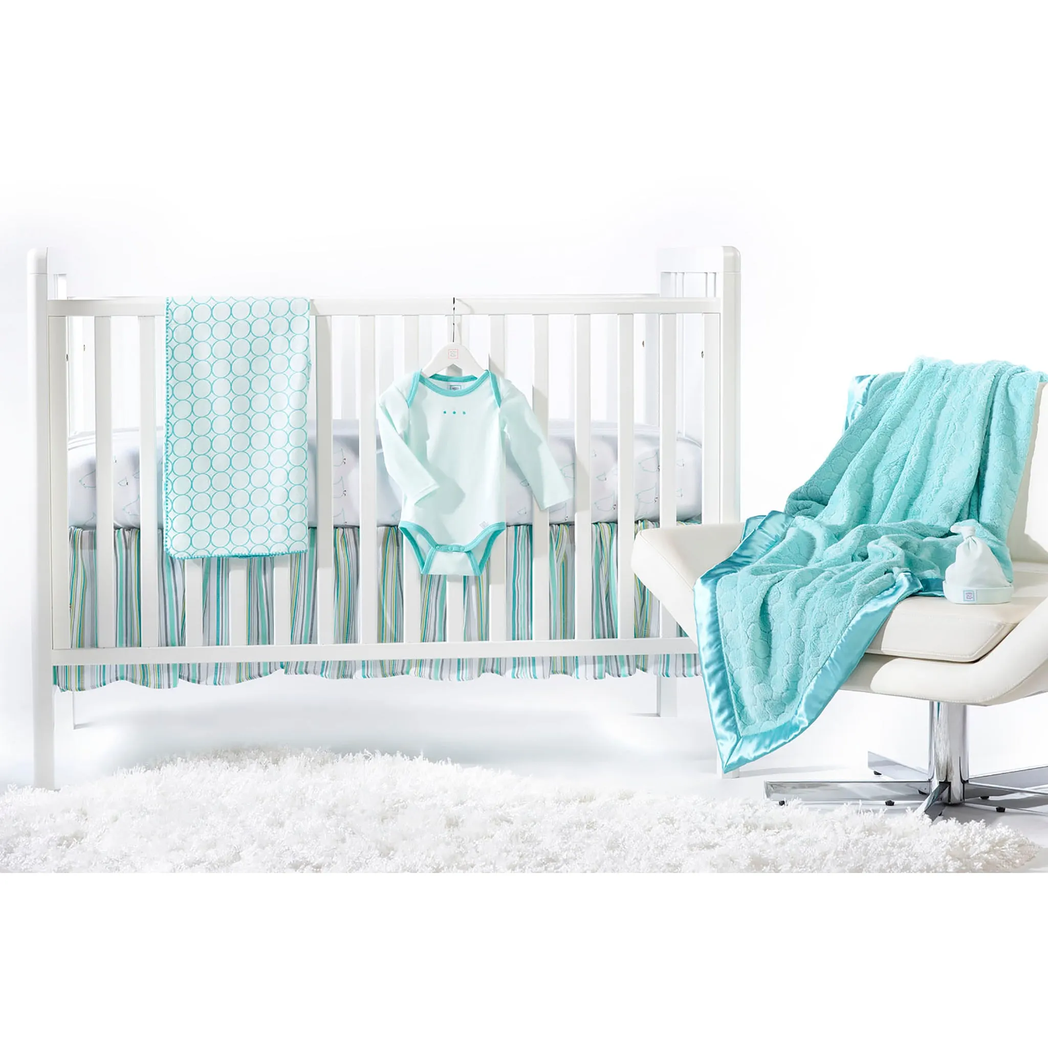 Crib Skirt - Jewel Tone Stripes - SeaCrystal, Gray, & Turquoise -Final SALE