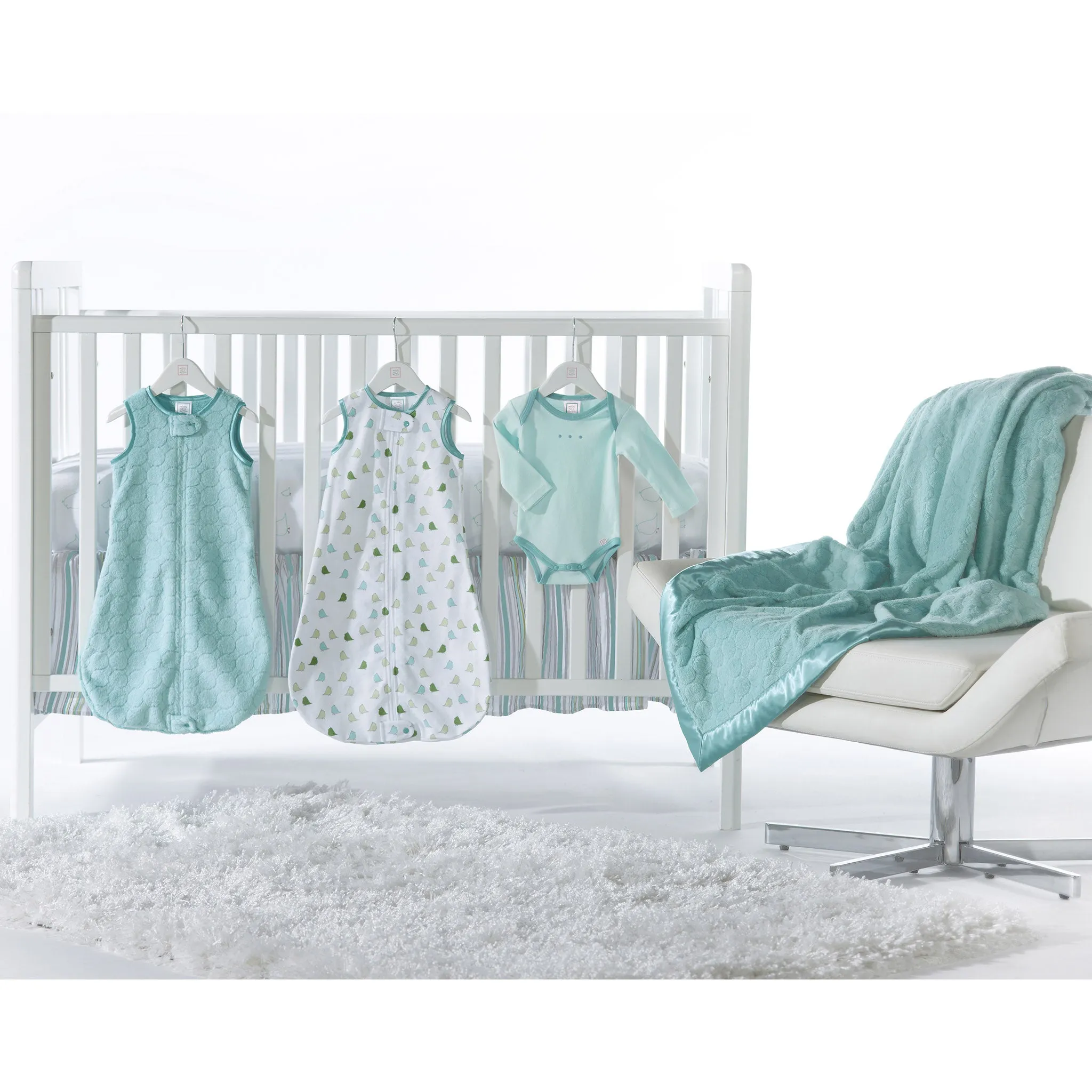 Crib Skirt - Jewel Tone Stripes - SeaCrystal, Gray, & Turquoise -Final SALE