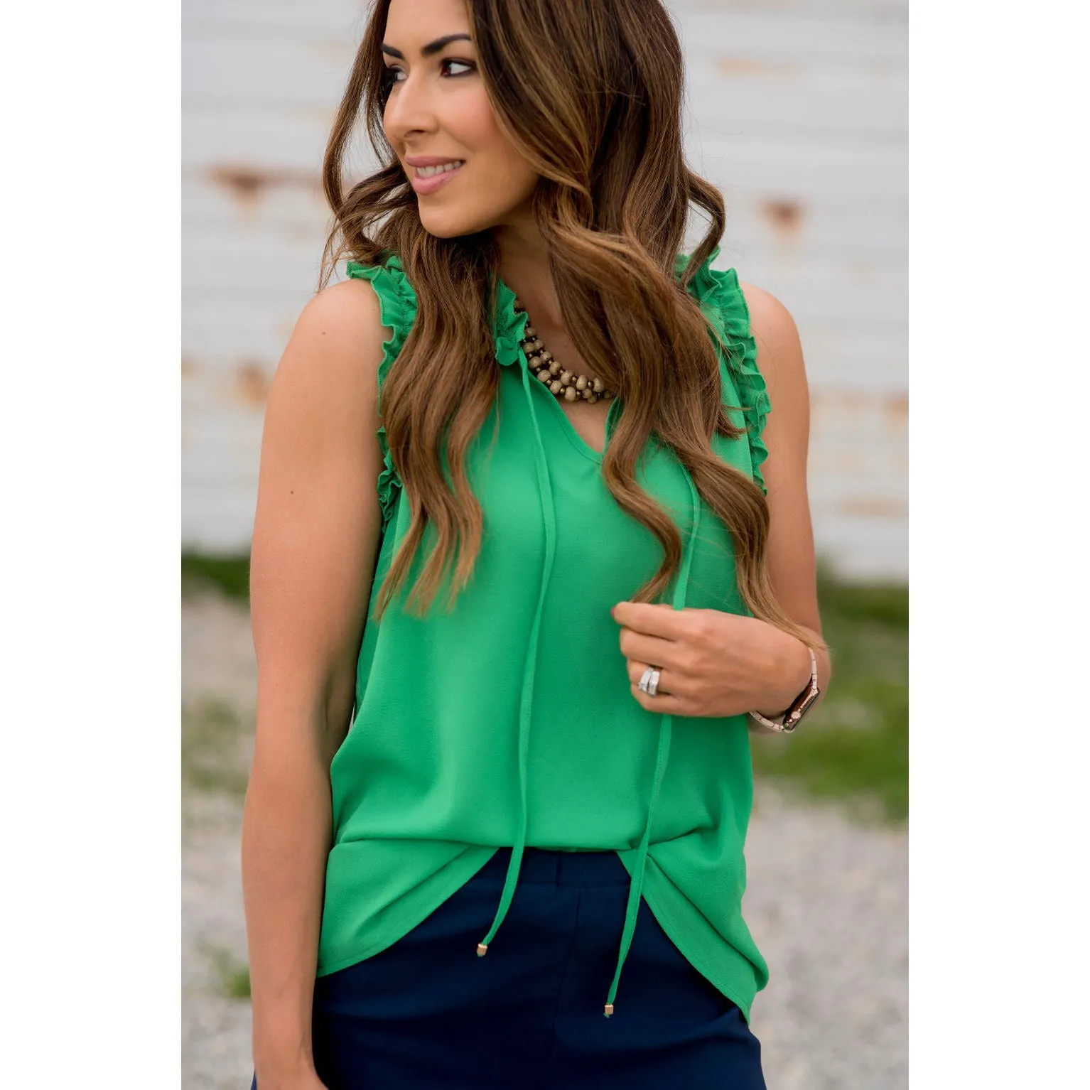 Double Ruffle Tie Neck Tank