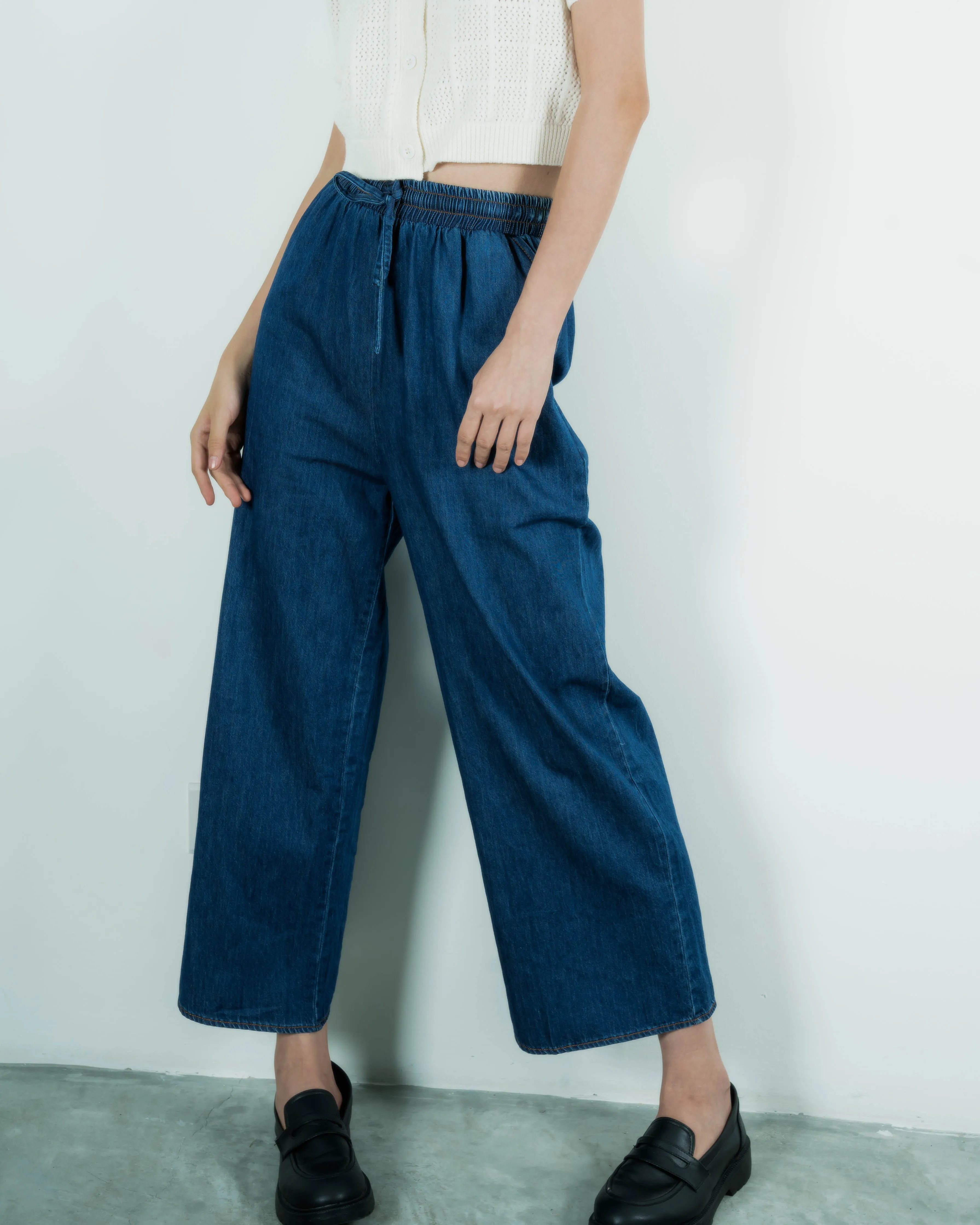 Drawstring Casual Denim Pants (Denim)