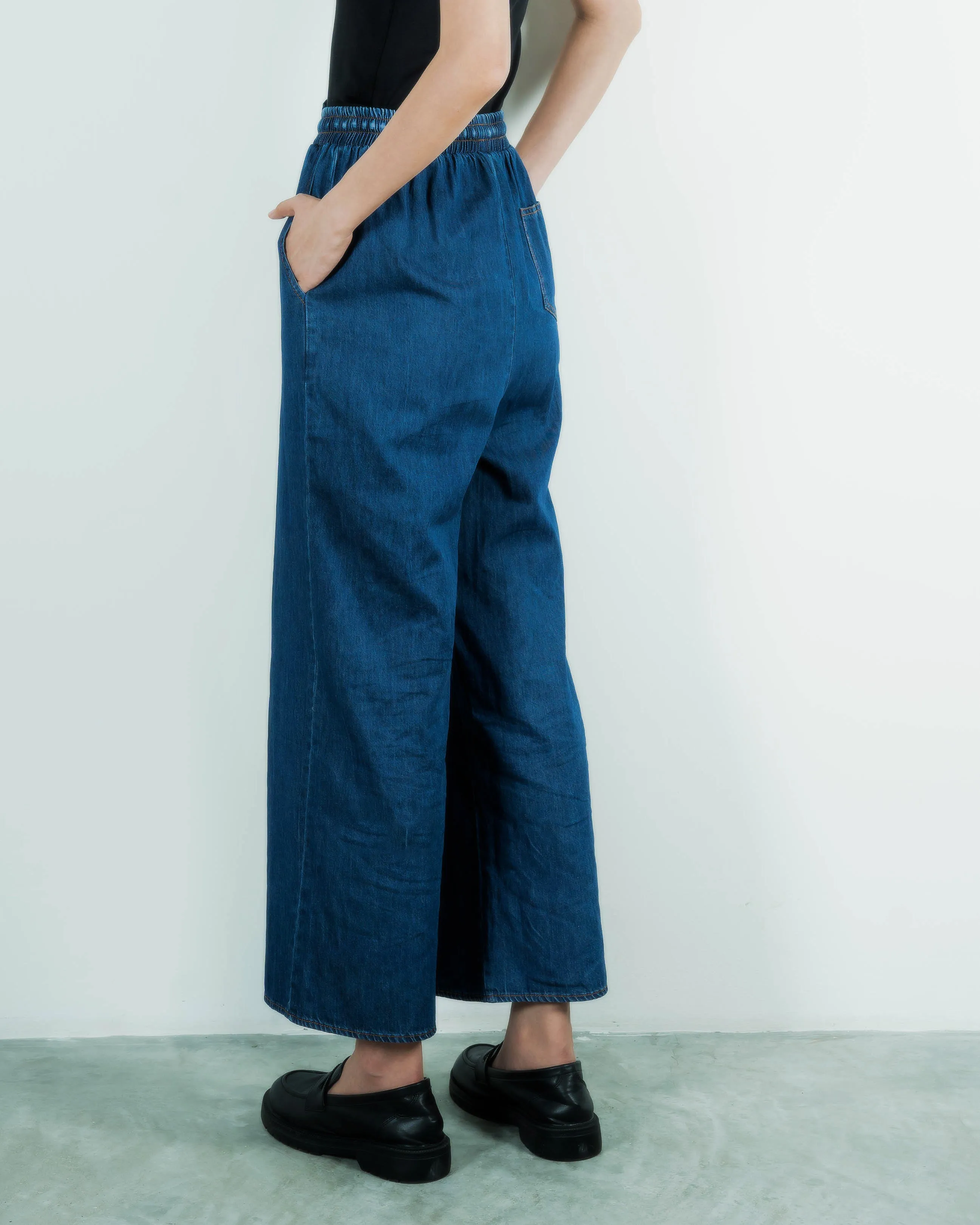 Drawstring Casual Denim Pants (Denim)