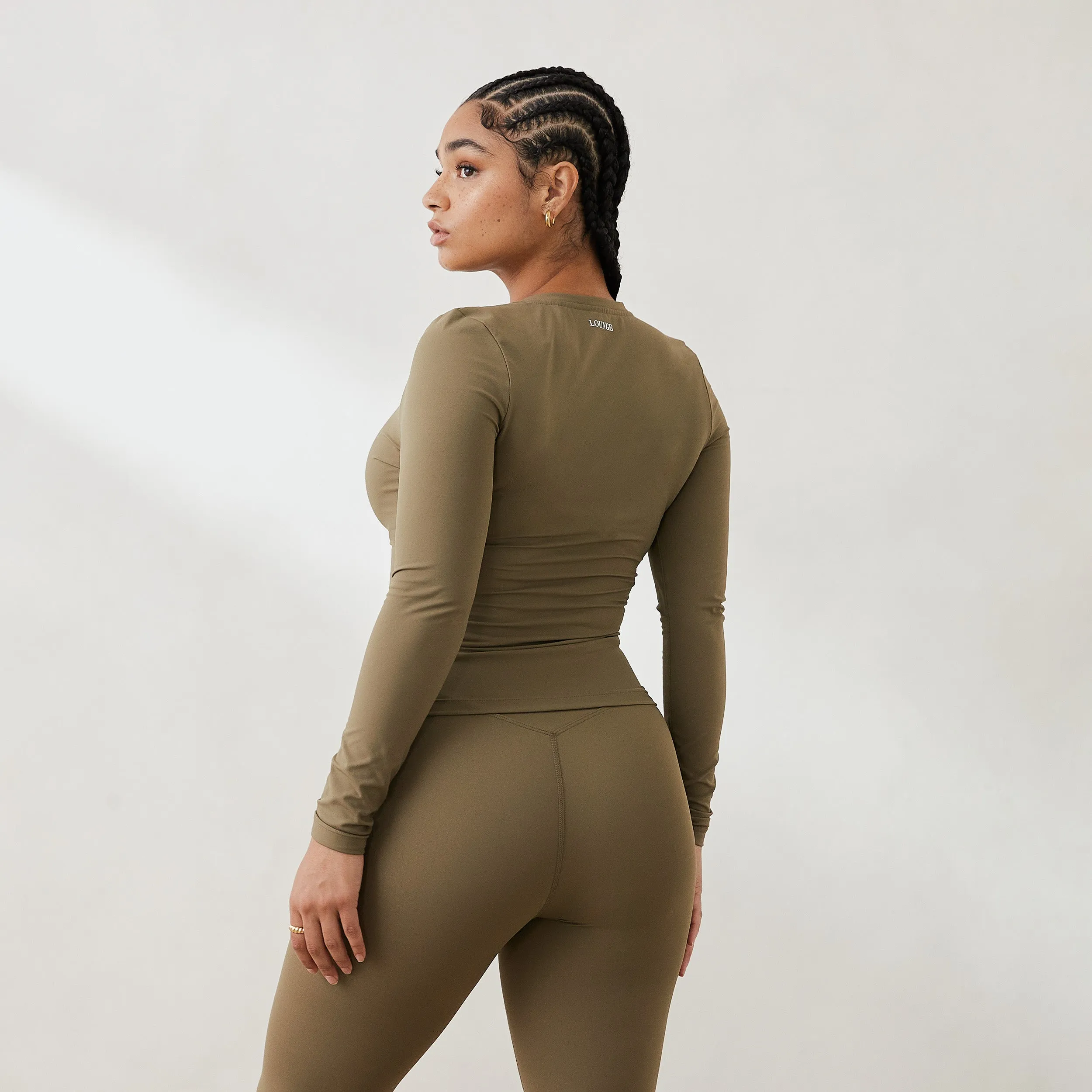 Essential Long Sleeve Zip Up Top - Olive