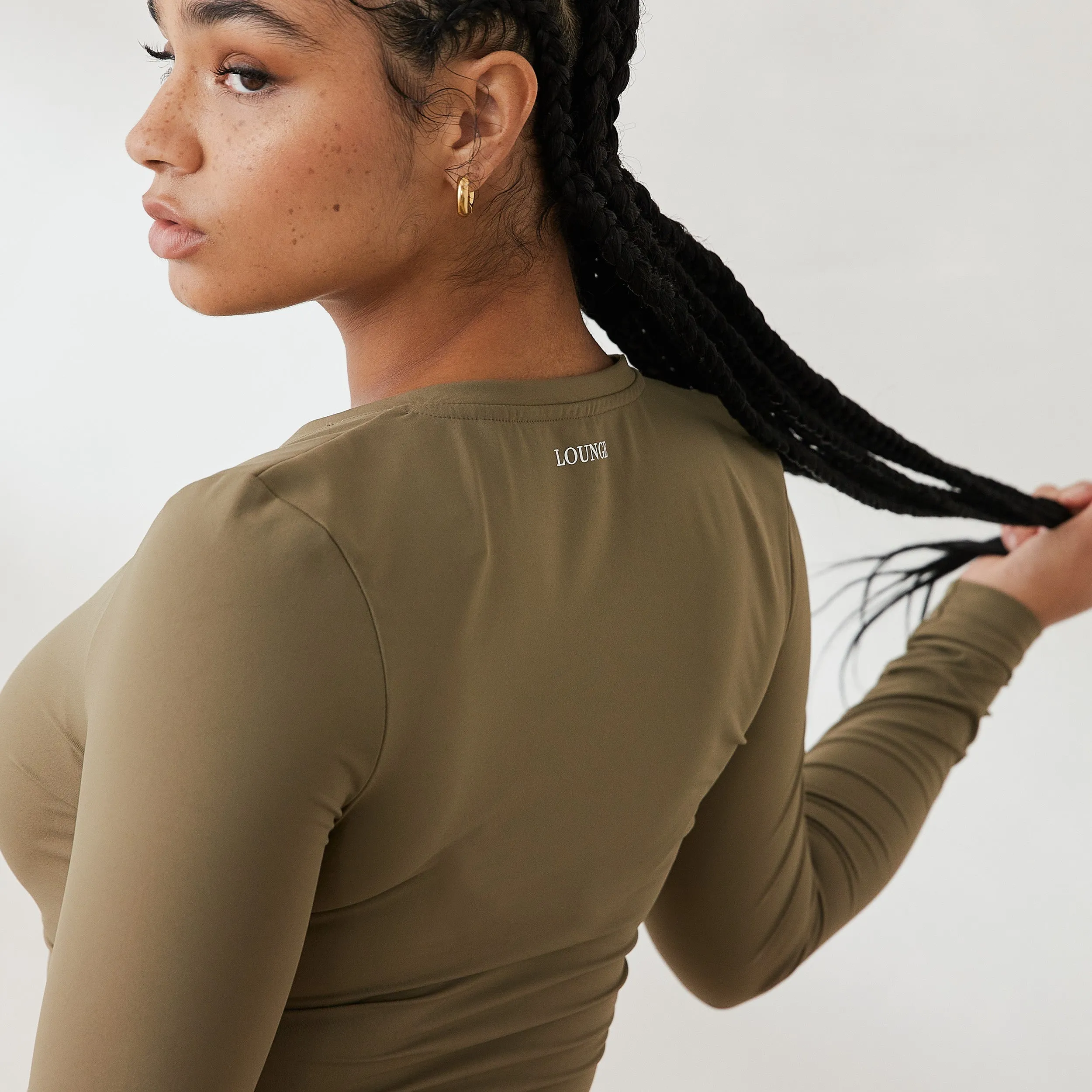 Essential Long Sleeve Zip Up Top - Olive