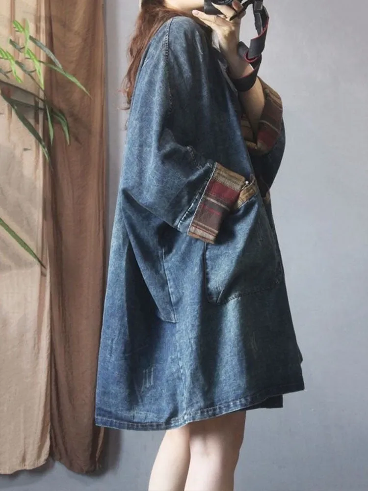 Fall Female Luxury Long Jackets Womens Fashion Vintage Loose Oversized Denim Trench Coats Ladies V Neck Casual Punk Windbreakers