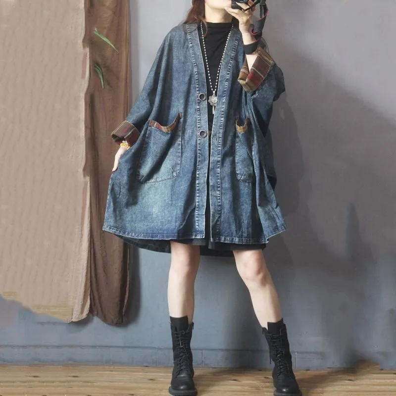 Fall Female Luxury Long Jackets Womens Fashion Vintage Loose Oversized Denim Trench Coats Ladies V Neck Casual Punk Windbreakers