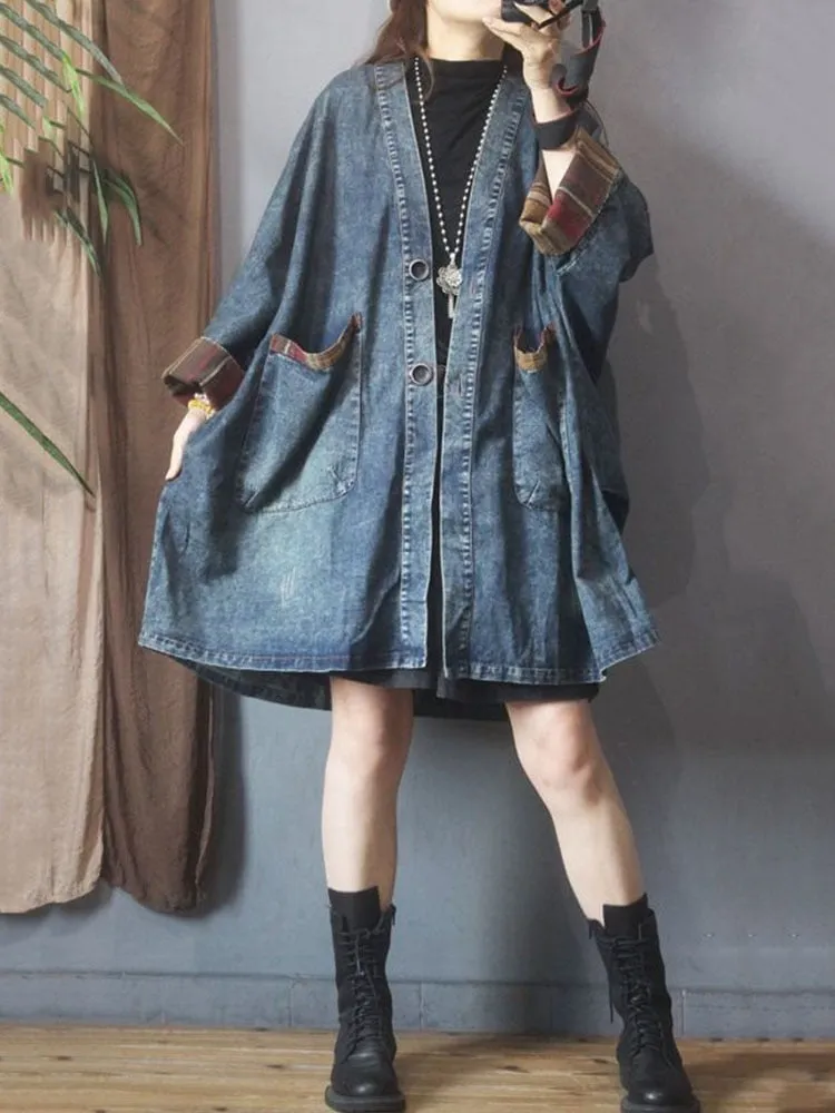 Fall Female Luxury Long Jackets Womens Fashion Vintage Loose Oversized Denim Trench Coats Ladies V Neck Casual Punk Windbreakers