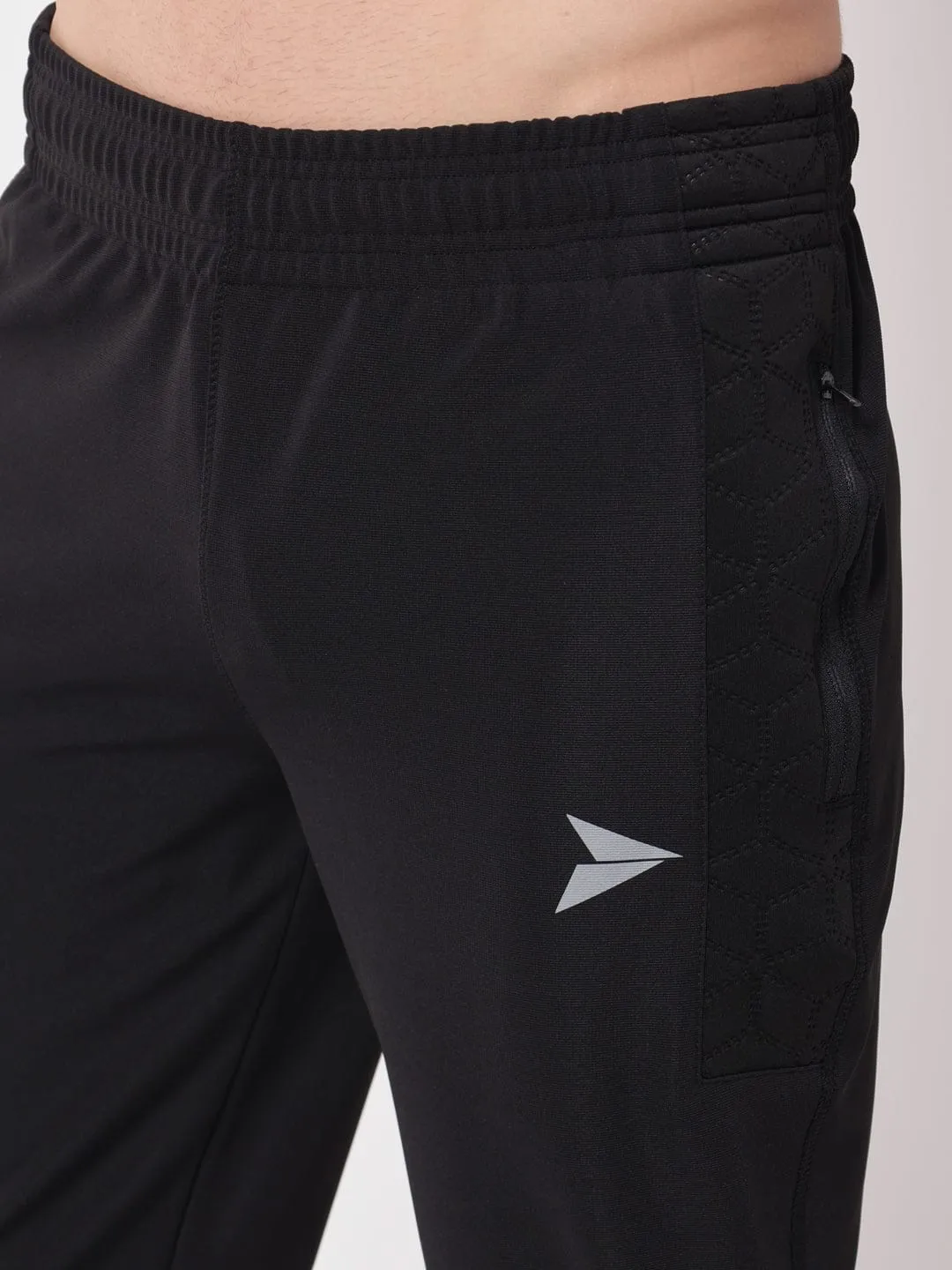 Fitinc Dobby Black Trackpant for Men