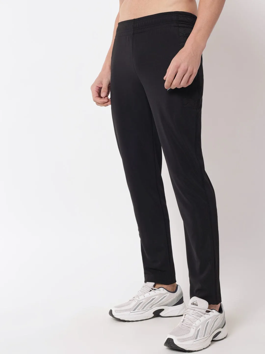 Fitinc Dobby Black Trackpant for Men