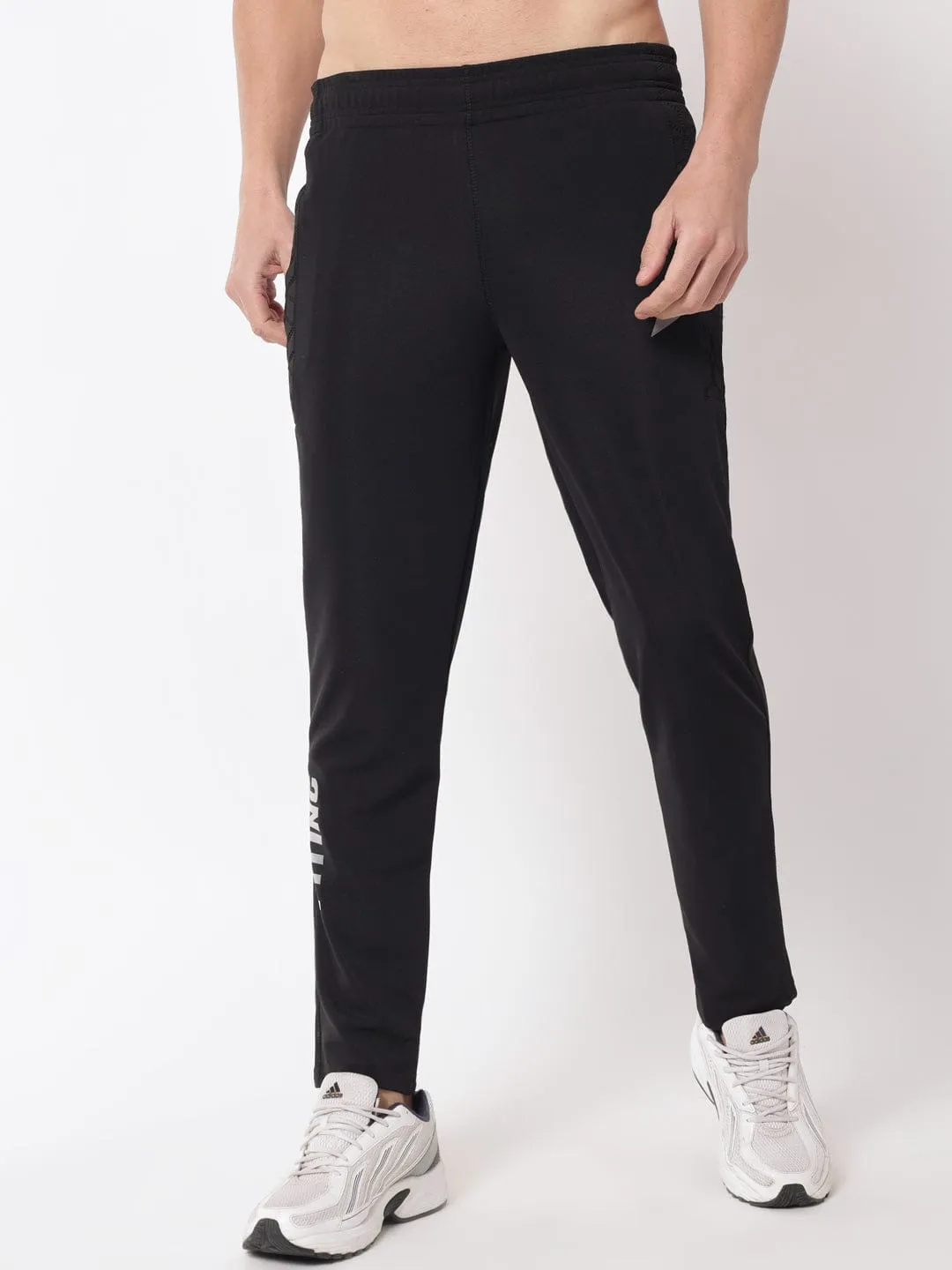 Fitinc Dobby Black Trackpant for Men