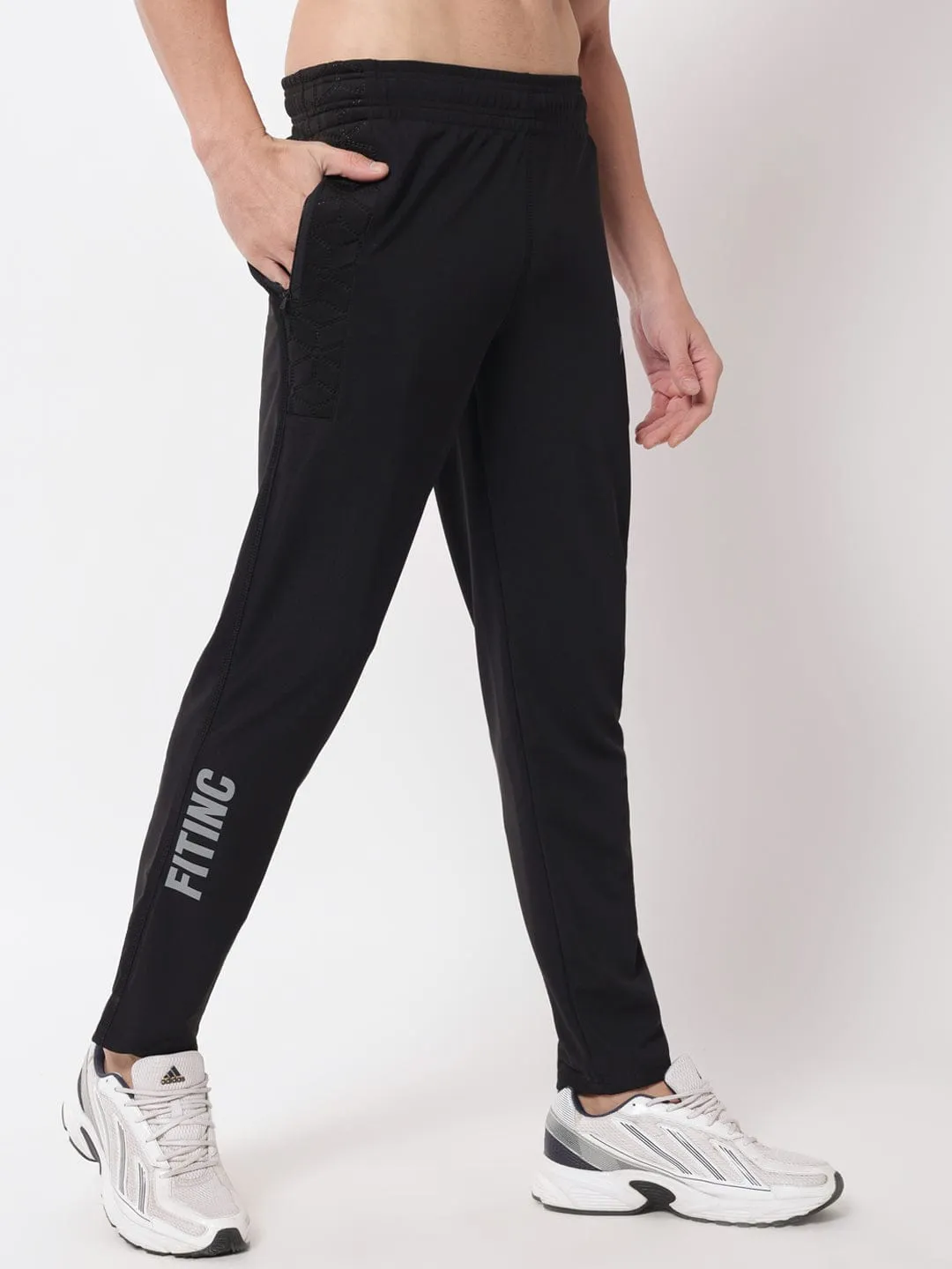 Fitinc Dobby Black Trackpant for Men