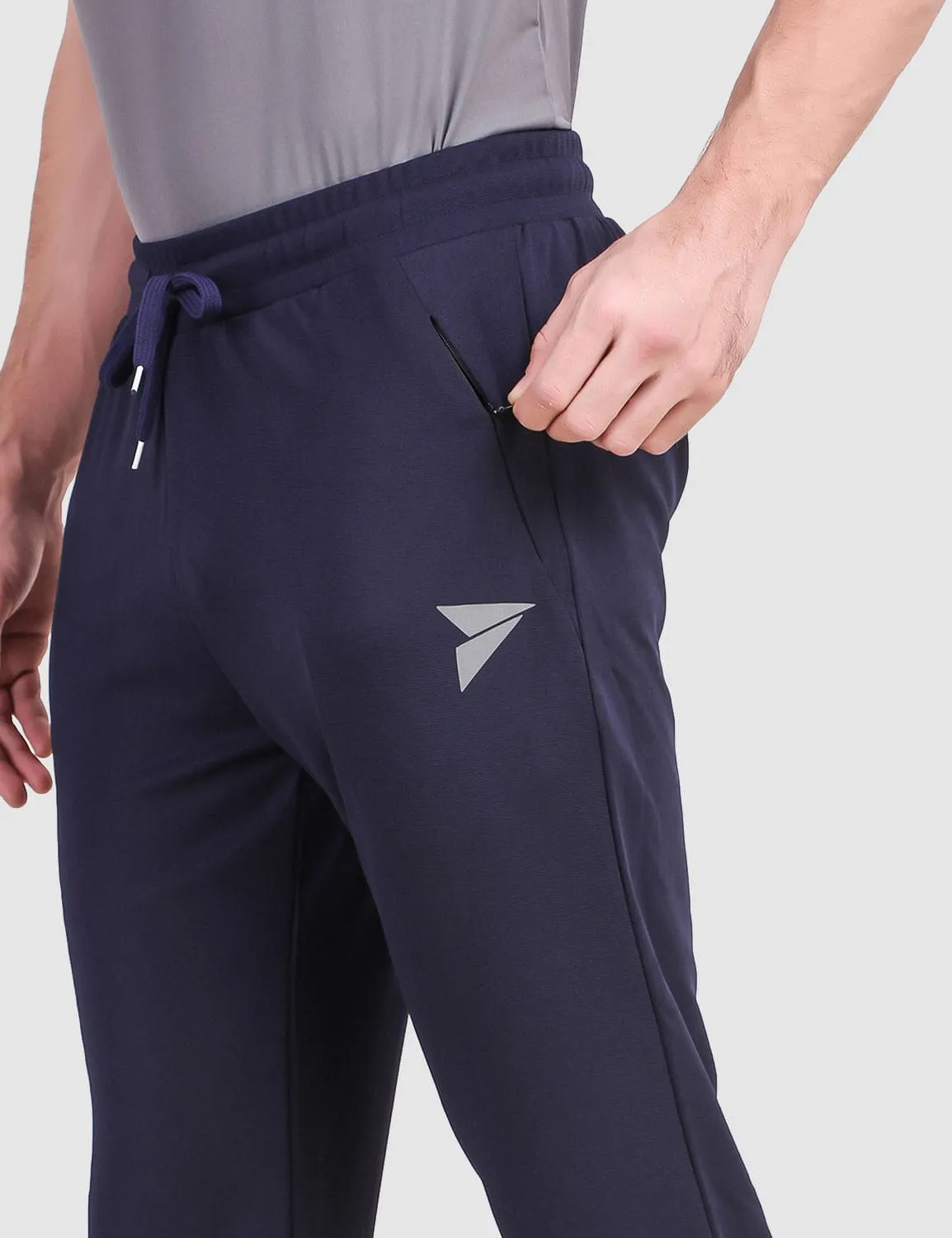 Fitinc Navy Blue Trackpant with Concealed Zipper Pockets