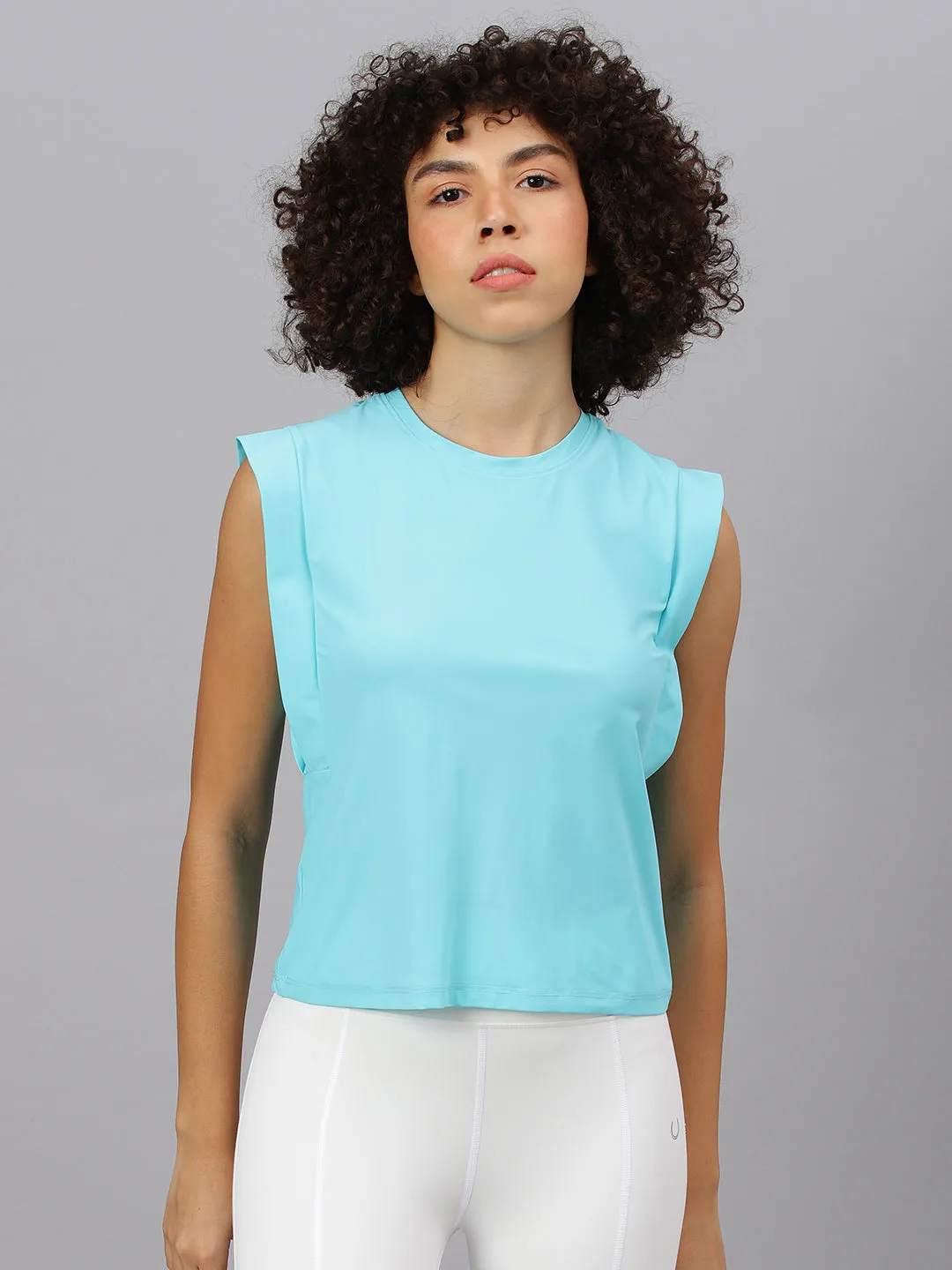 Fitkin women's aqua round neck boxy top