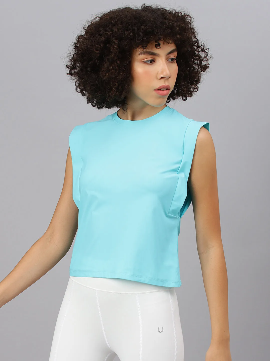 Fitkin women's aqua round neck boxy top