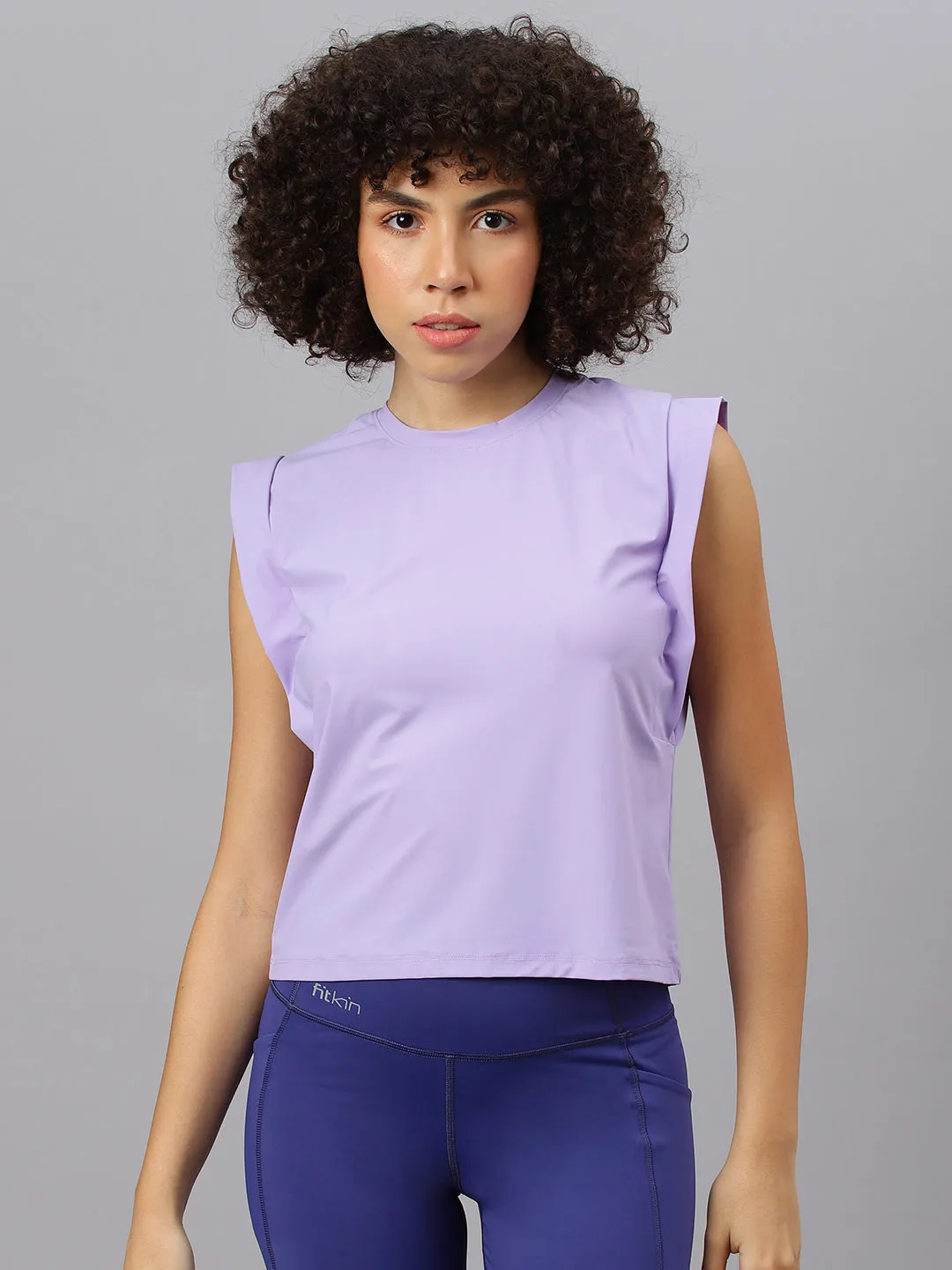 Fitkin women's lavender round neck boxy top