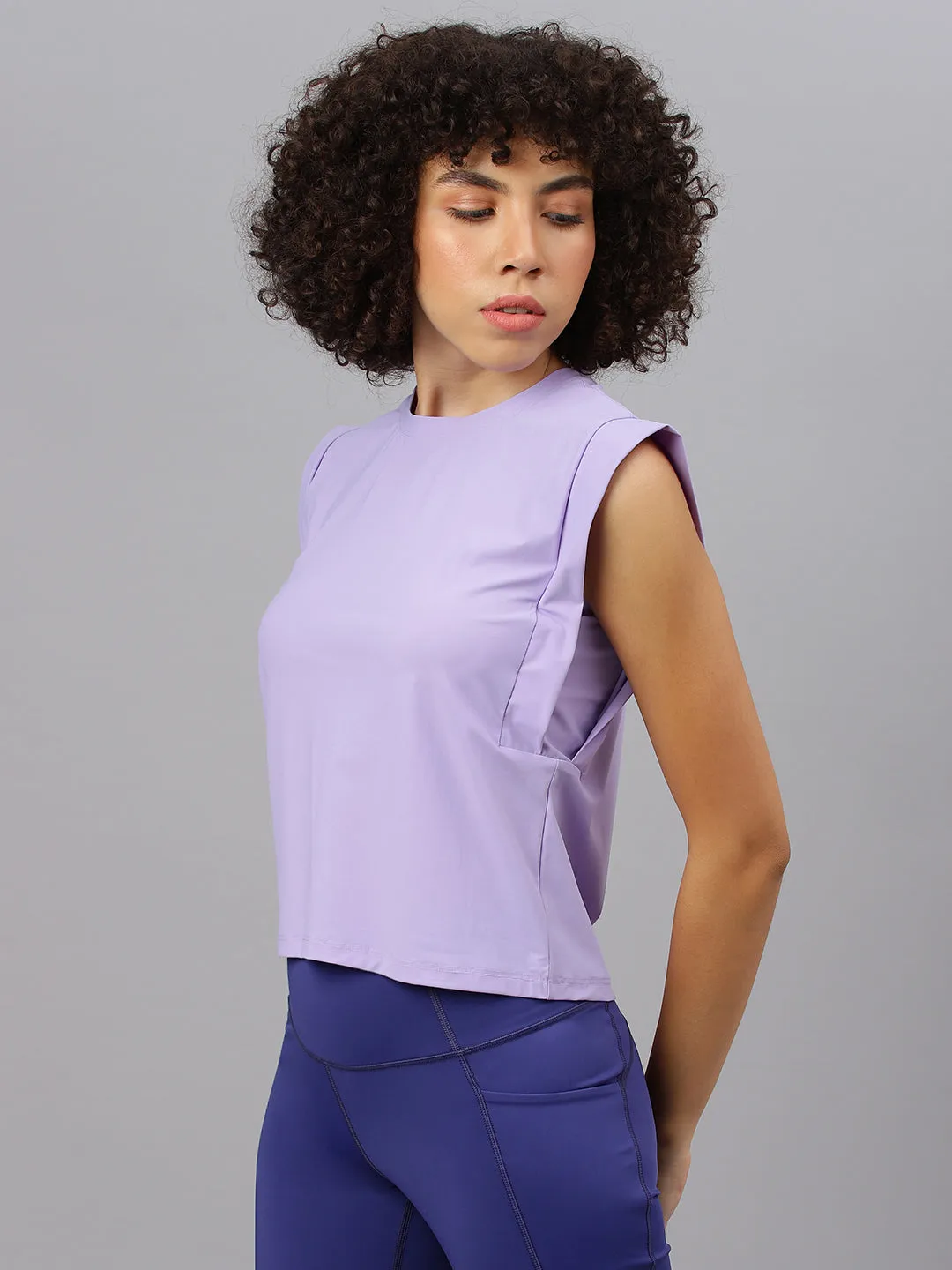 Fitkin women's lavender round neck boxy top